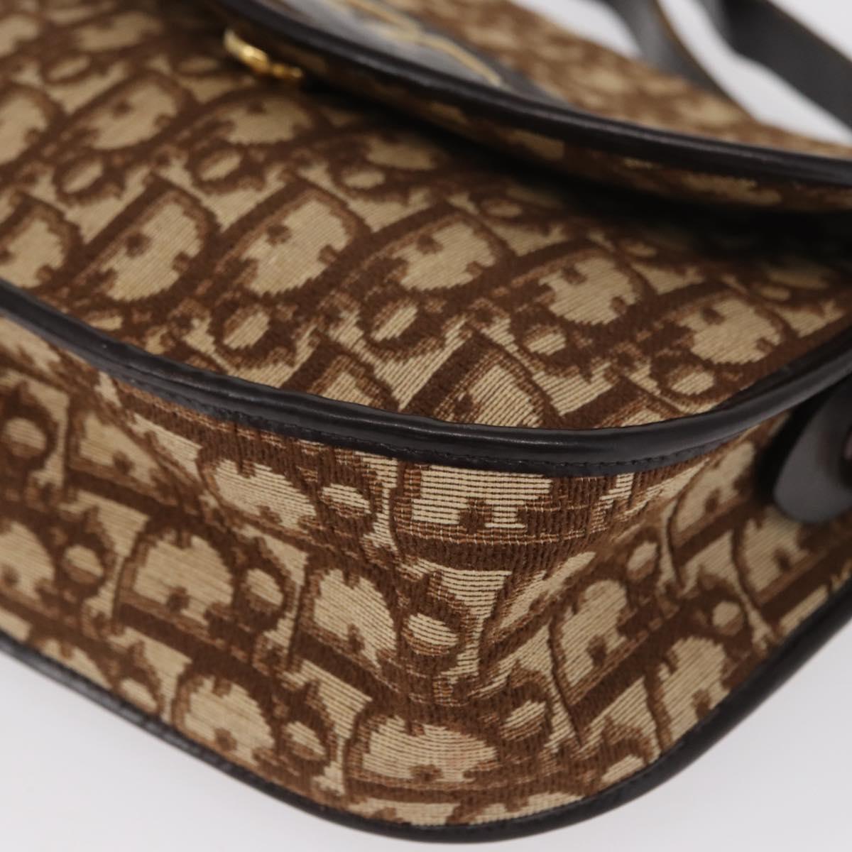 Christian Dior Trotter Canvas Shoulder Bag Brown Gold Auth 166150