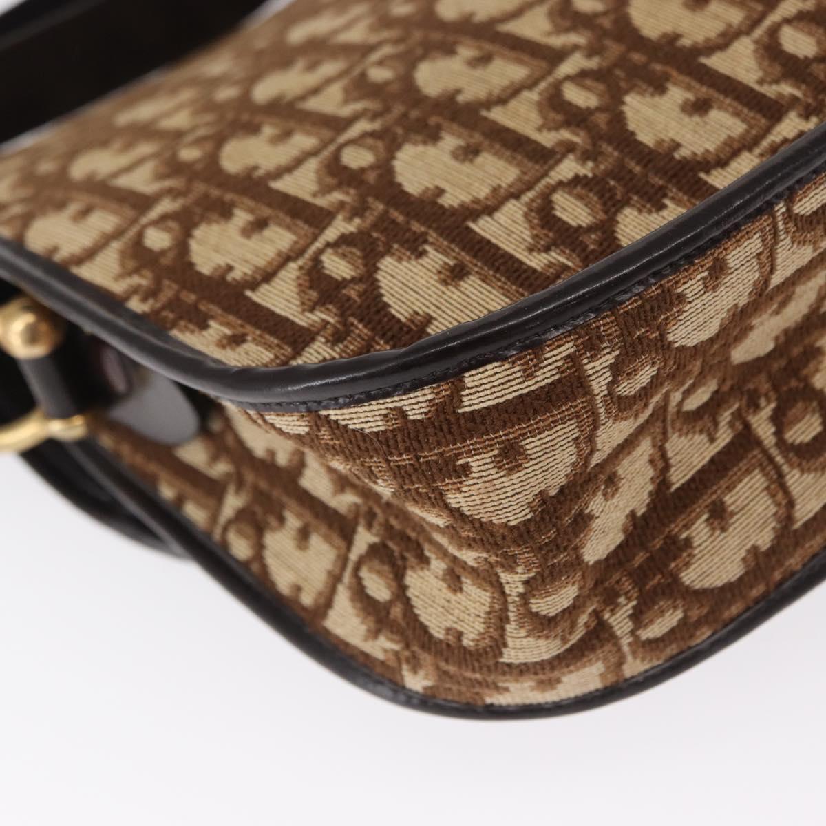 Christian Dior Trotter Canvas Shoulder Bag Brown Gold Auth 166150