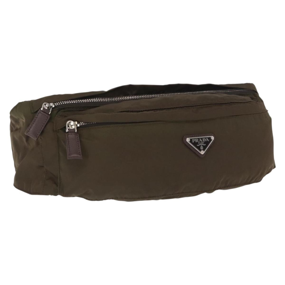 PRADA Waist bag Nylon Khaki Silver Auth 166167