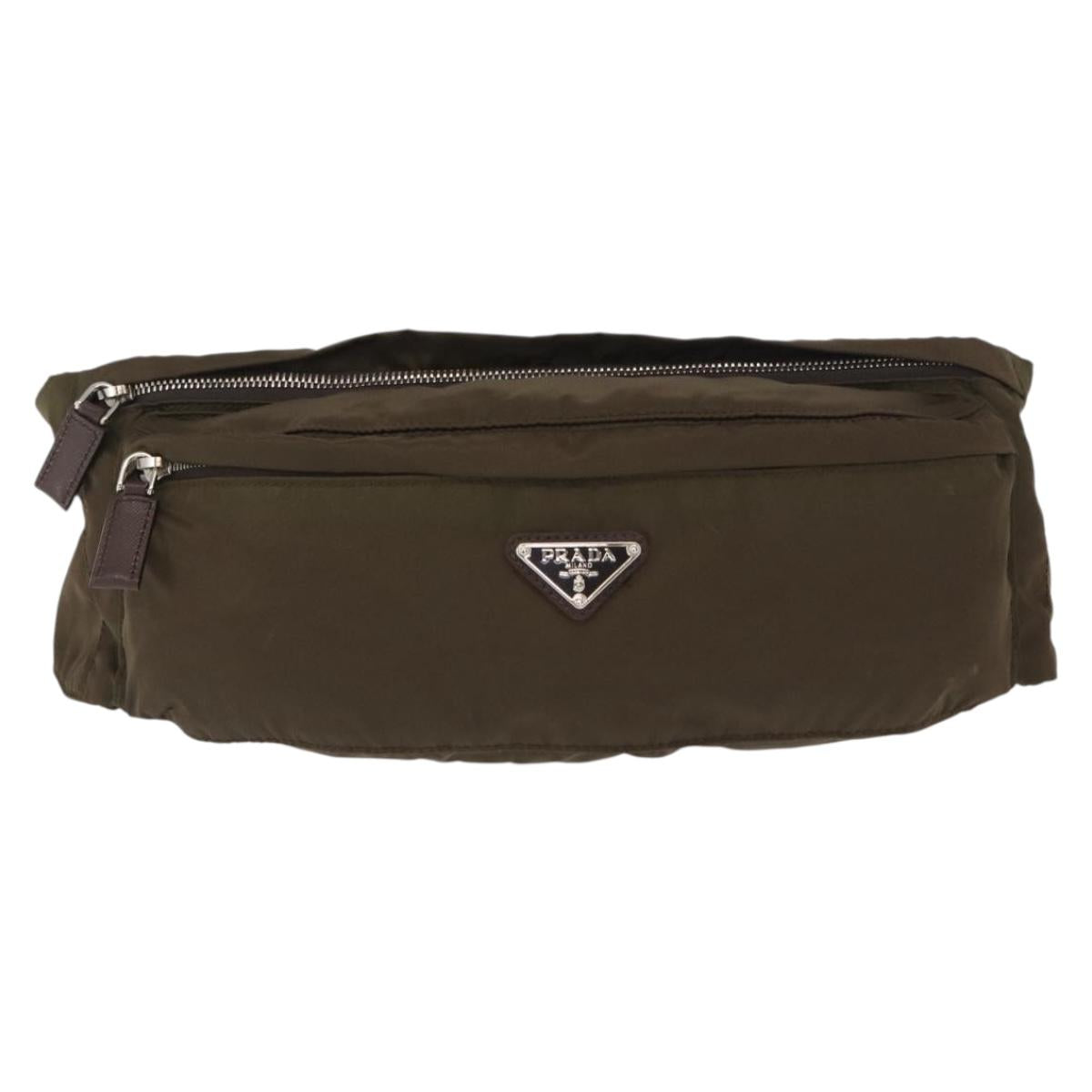 PRADA Waist bag Nylon Khaki Silver Auth 166167