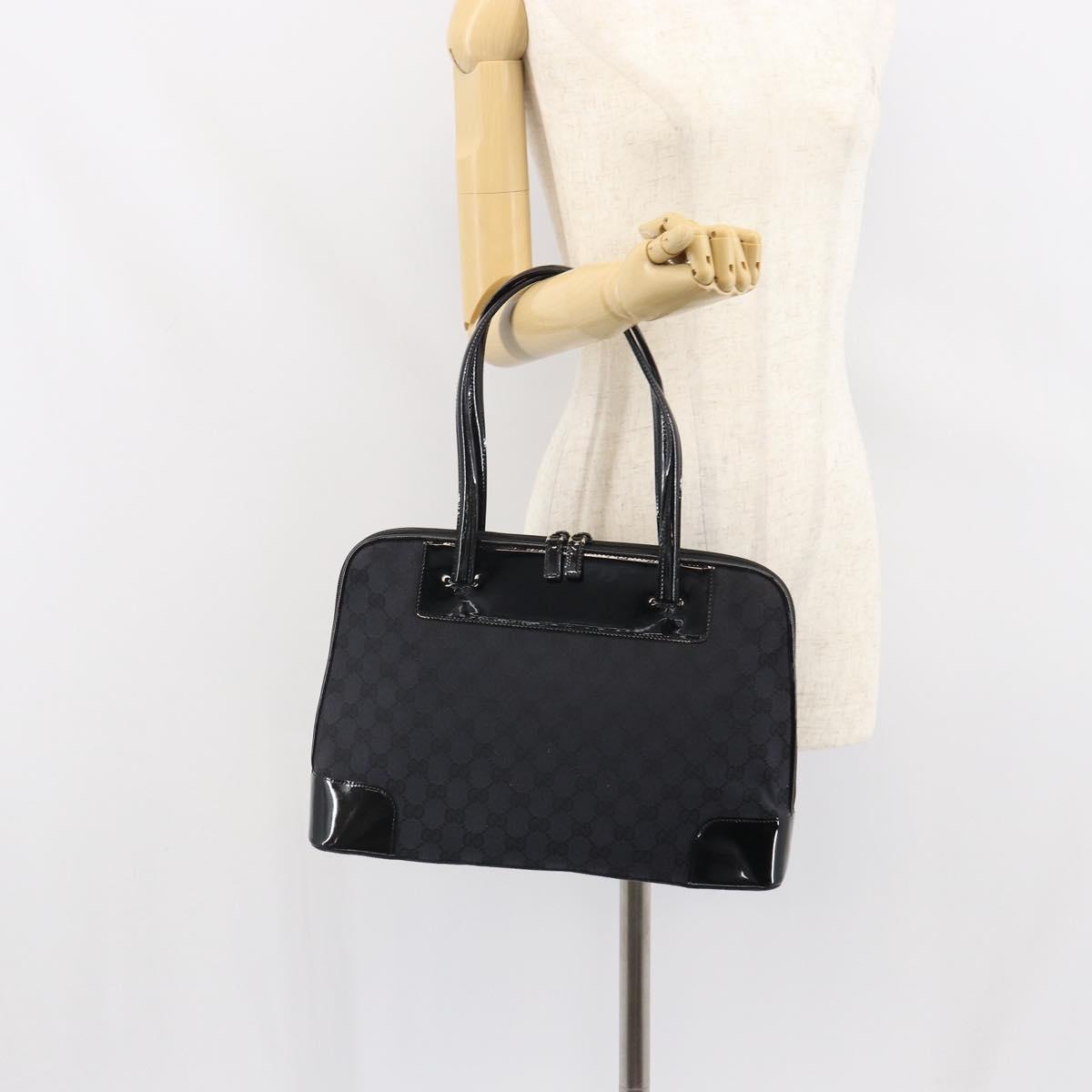 GUCCI GG Canvas Tote Bag Black Silver 002 1122 Auth 166168