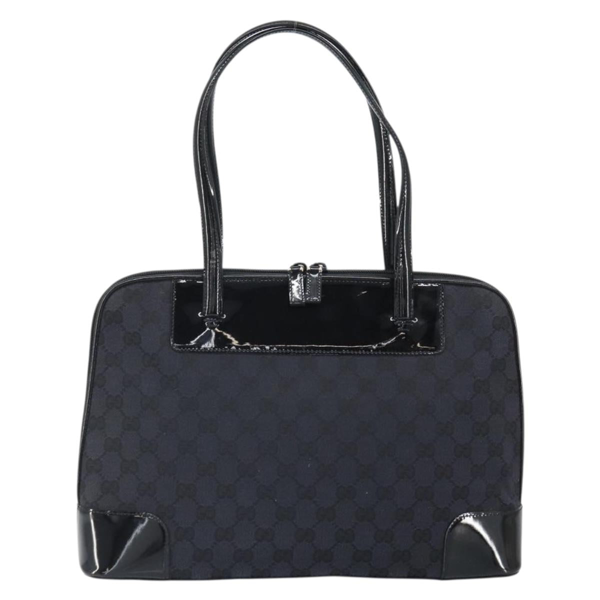 GUCCI GG Canvas Tote Bag Black Silver 002 1122 Auth 166168