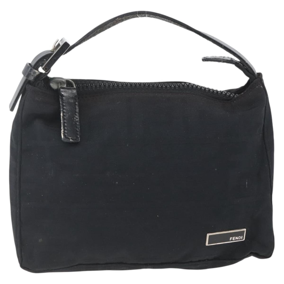 FENDI Zucca Canvas Hand Pouch Black Silver Auth 166172
