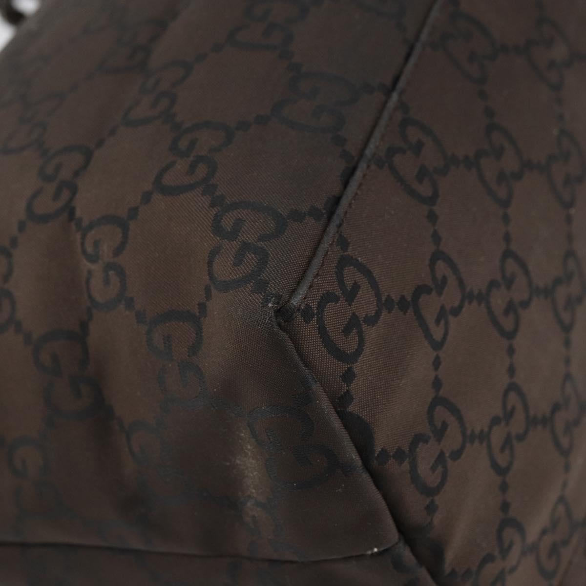 GUCCI GG Canvas Shoulder Bag Dark Brown Silver 105648 Auth 166181