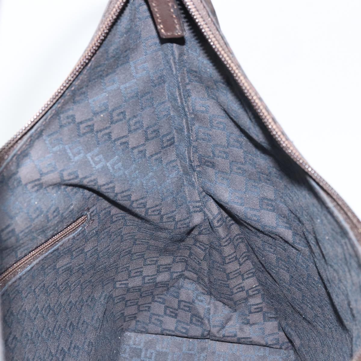 GUCCI GG Canvas Shoulder Bag Dark Brown Silver 105648 Auth 166181