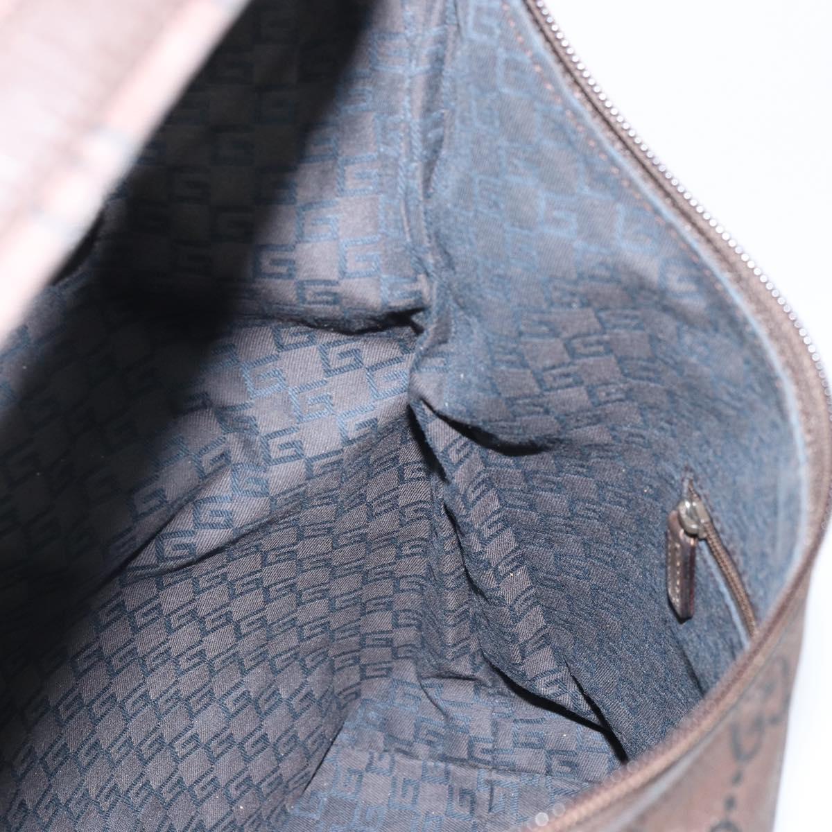 GUCCI GG Canvas Shoulder Bag Dark Brown Silver 105648 Auth 166181