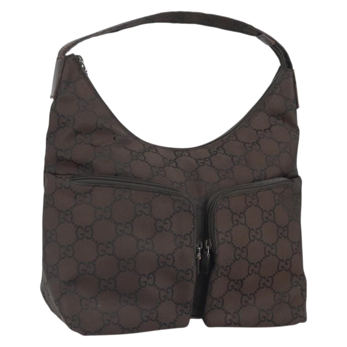 GUCCI GG Canvas Shoulder Bag Dark Brown Silver 105648 Auth 166181