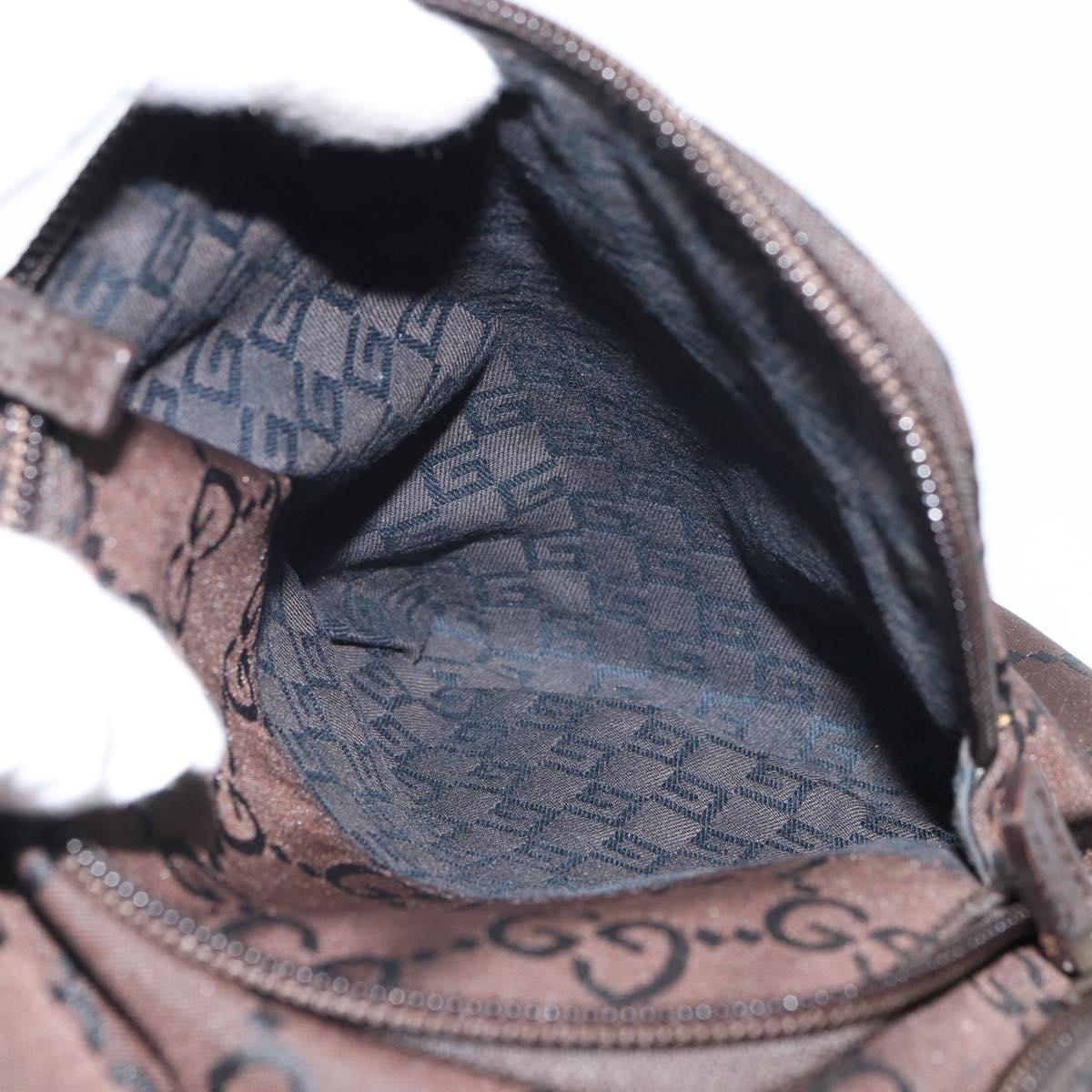 GUCCI GG Canvas Shoulder Bag Dark Brown Silver 105648 Auth 166181