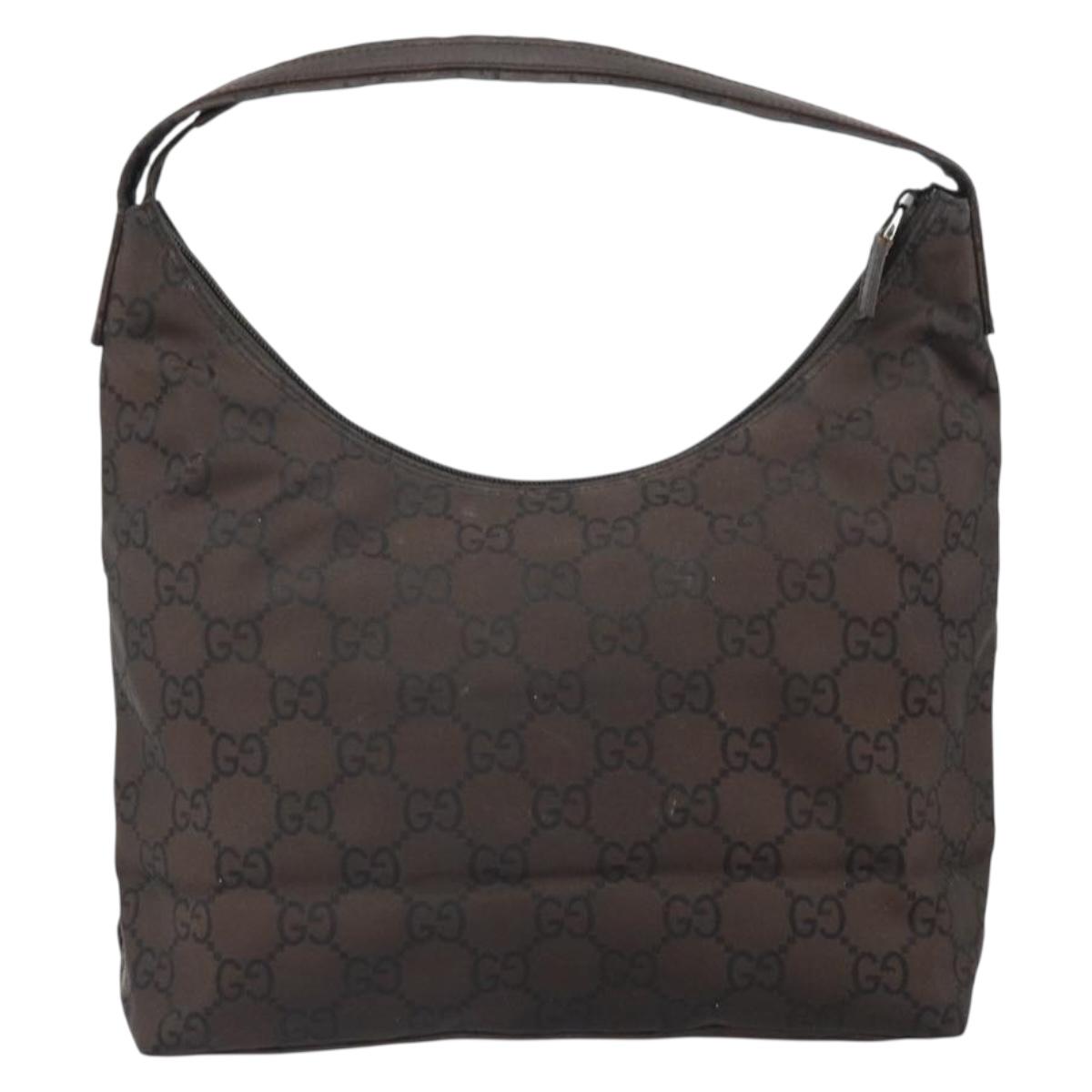 GUCCI GG Canvas Shoulder Bag Dark Brown Silver 105648 Auth 166181