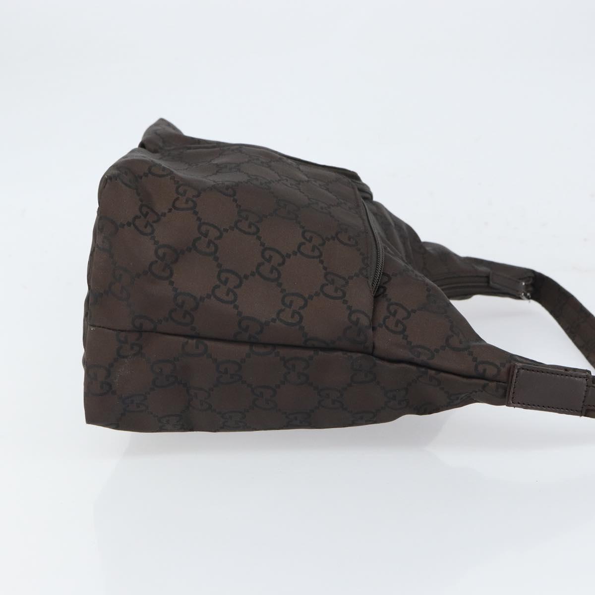 GUCCI GG Canvas Shoulder Bag Dark Brown Silver 105648 Auth 166181