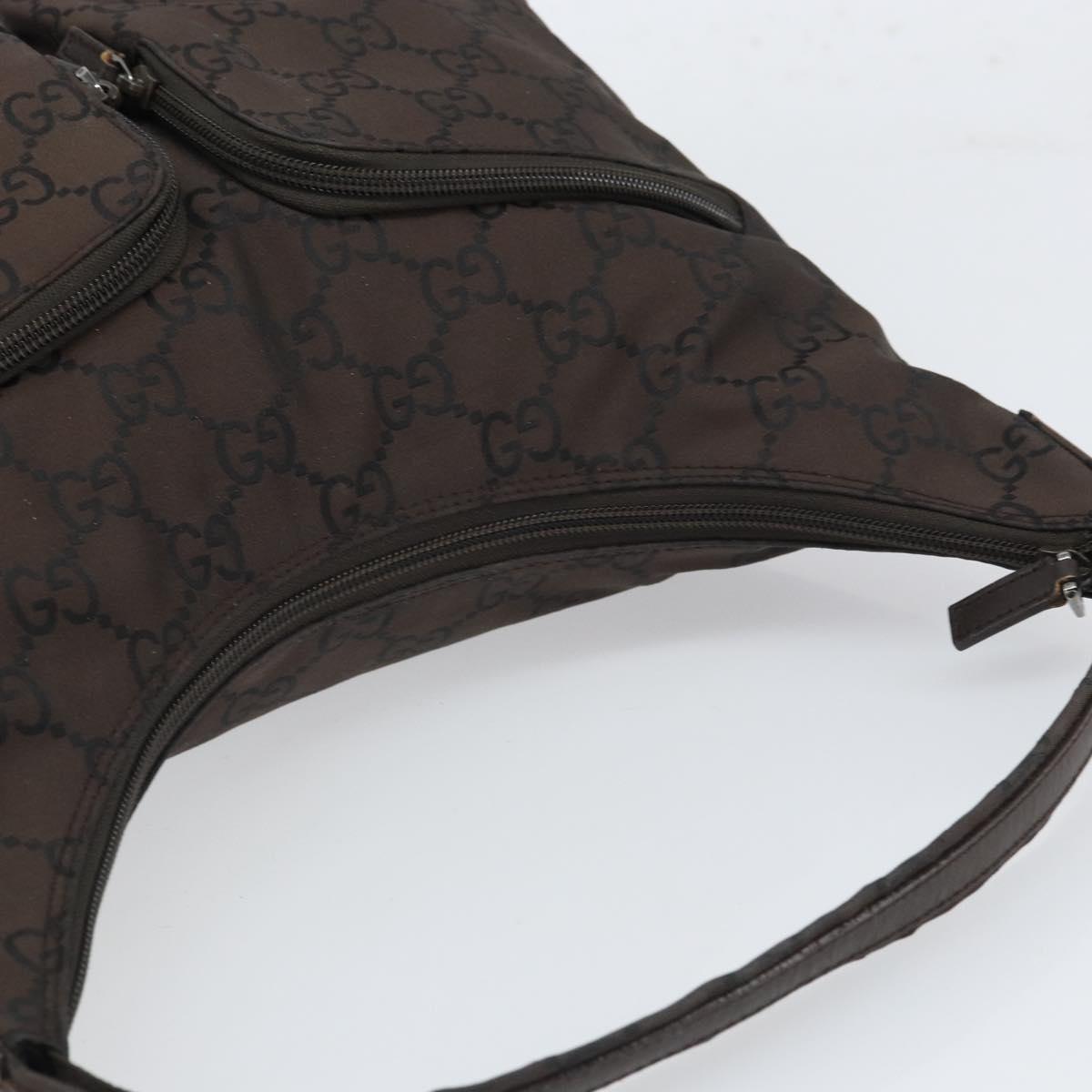 GUCCI GG Canvas Shoulder Bag Dark Brown Silver 105648 Auth 166181