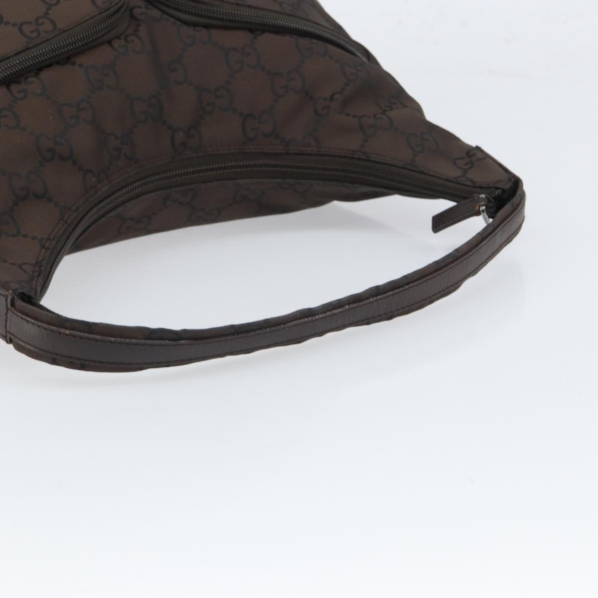 GUCCI GG Canvas Shoulder Bag Dark Brown Silver 105648 Auth 166181