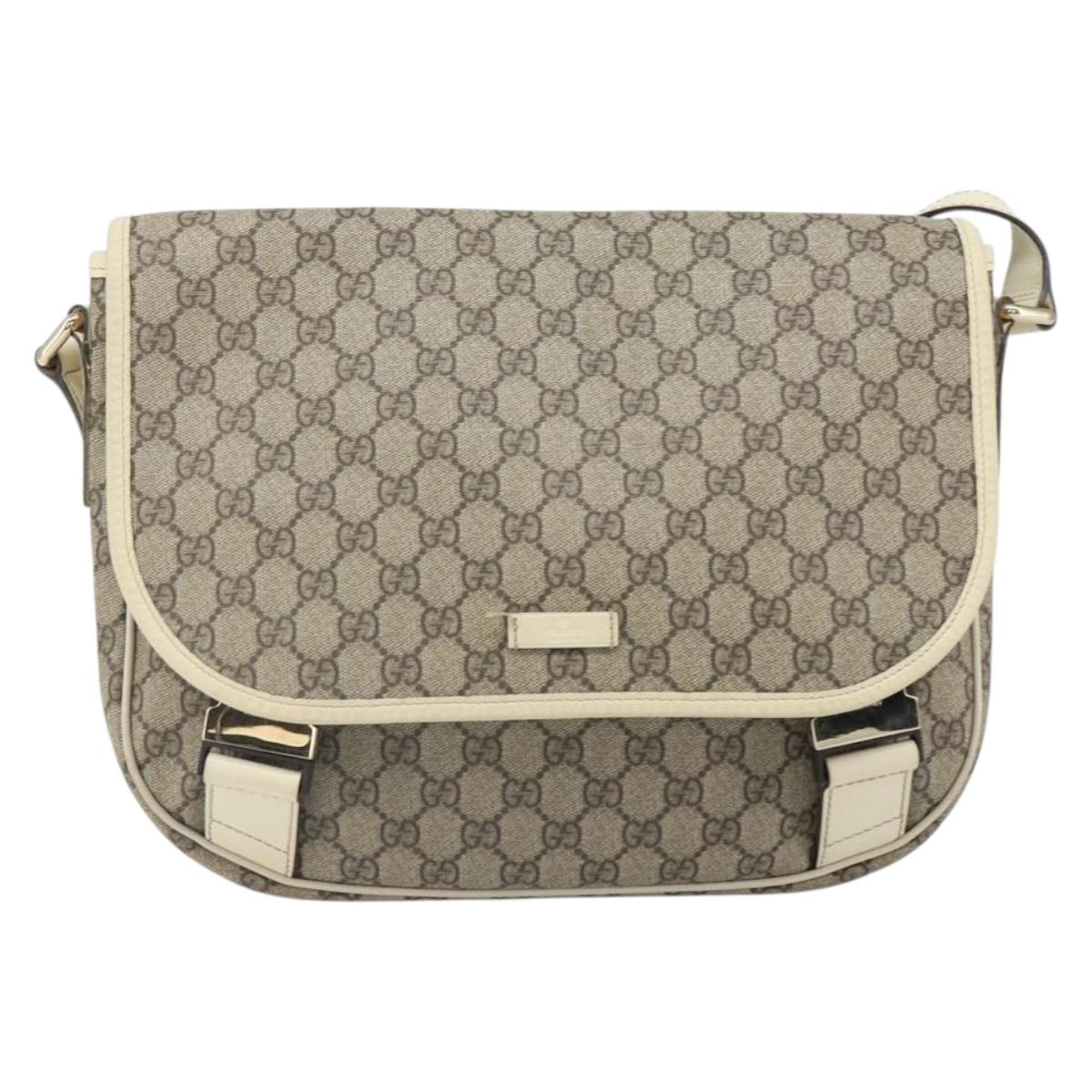 GUCCI GG Supreme Shoulder Bag PVC Beige Gold 201732 Auth 166189