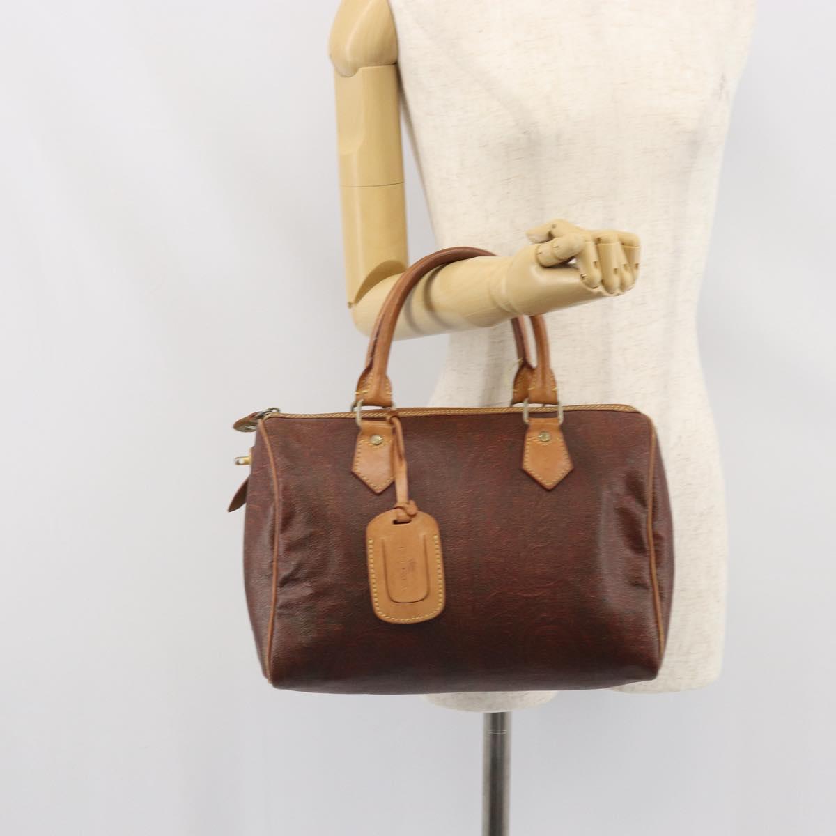 ETRO Paisley Boston Bag PVC Brown Gold Auth 166203