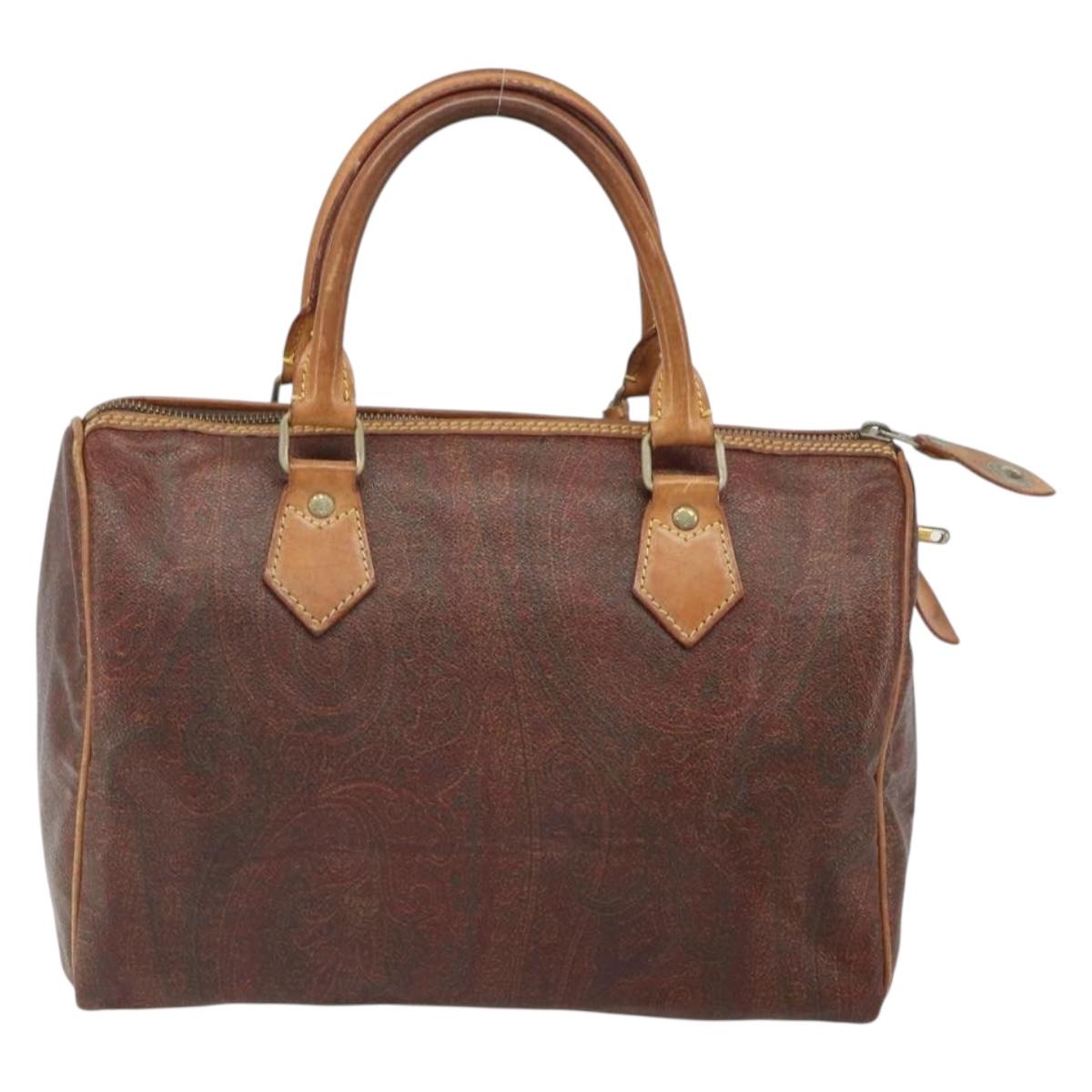 ETRO Paisley Boston Bag PVC Brown Gold Auth 166203