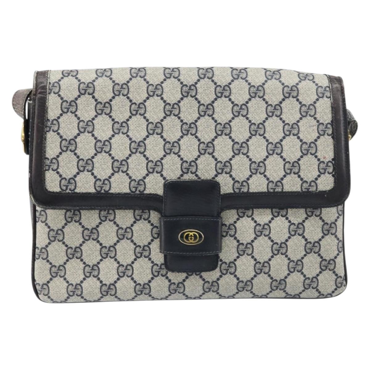 GUCCI GG Supreme Shoulder Bag PVC Navy Gold 001 16 4084 Auth 166222