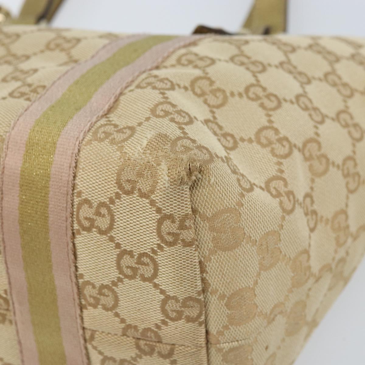 GUCCI GG Canvas Sherry Line Tote Bag Beige Gold 137396 Auth 166223