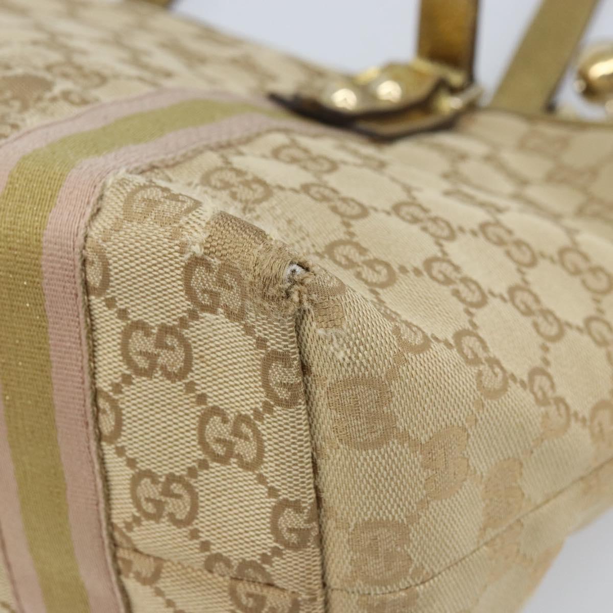 GUCCI GG Canvas Sherry Line Tote Bag Beige Gold 137396 Auth 166223