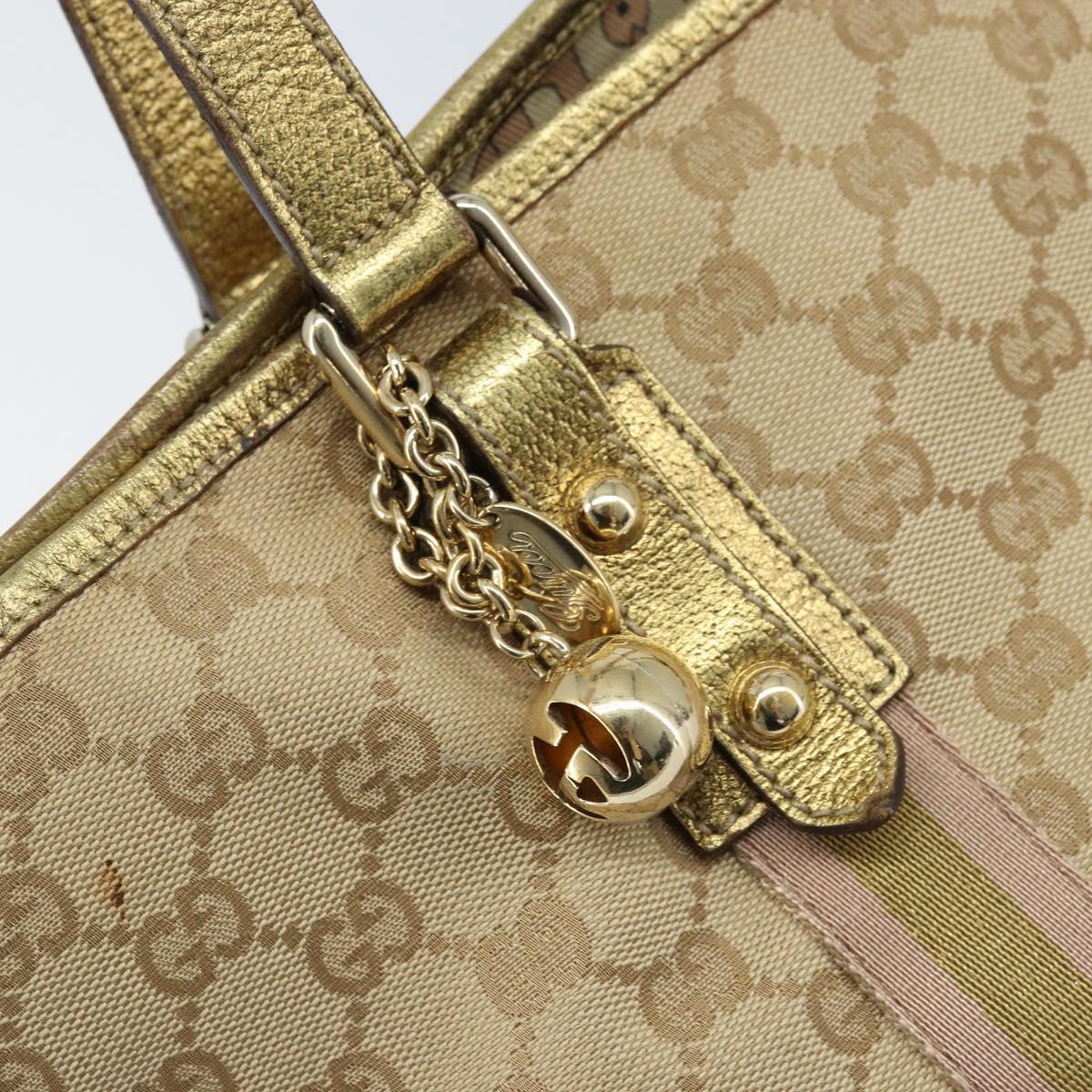 GUCCI GG Canvas Sherry Line Tote Bag Beige Gold 137396 Auth 166223