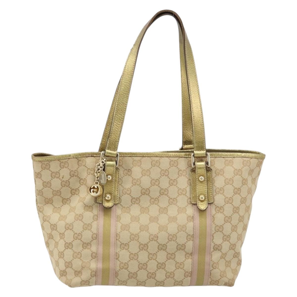 GUCCI GG Canvas Sherry Line Tote Bag Beige Gold 137396 Auth 166223