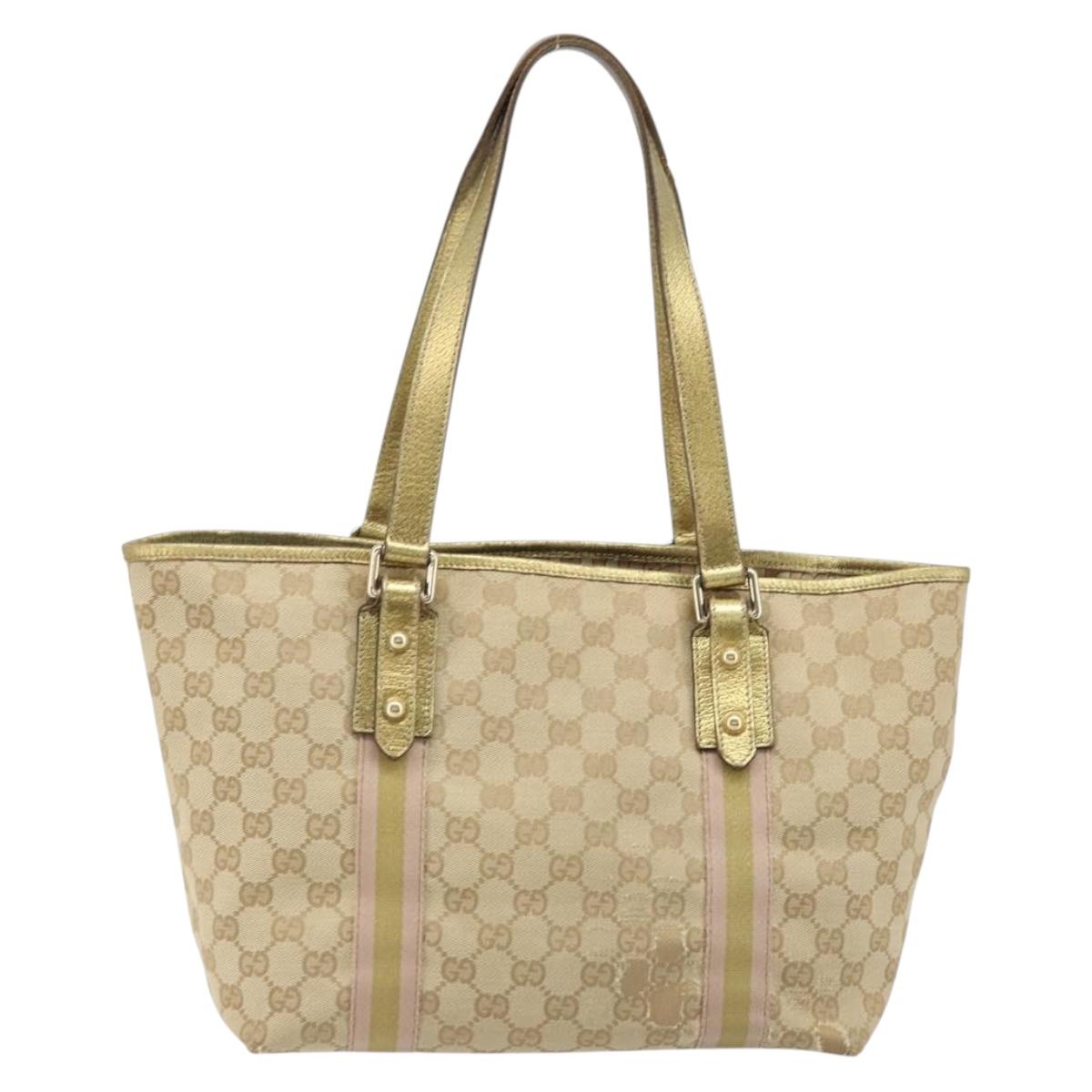 GUCCI GG Canvas Sherry Line Tote Bag Beige Gold 137396 Auth 166223