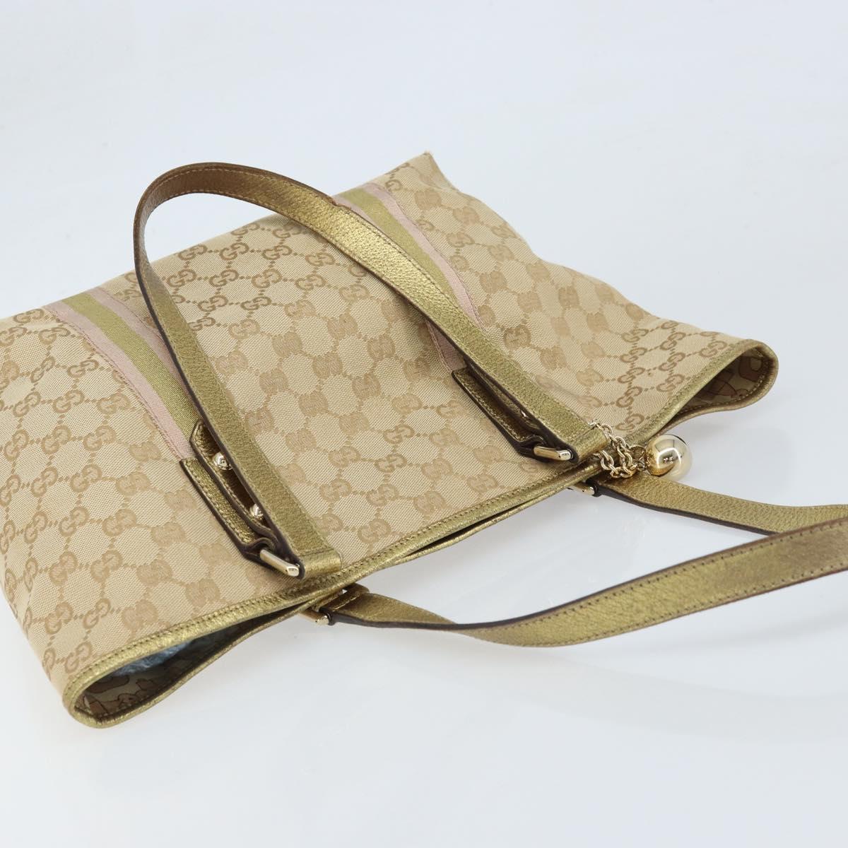 GUCCI GG Canvas Sherry Line Tote Bag Beige Gold 137396 Auth 166223