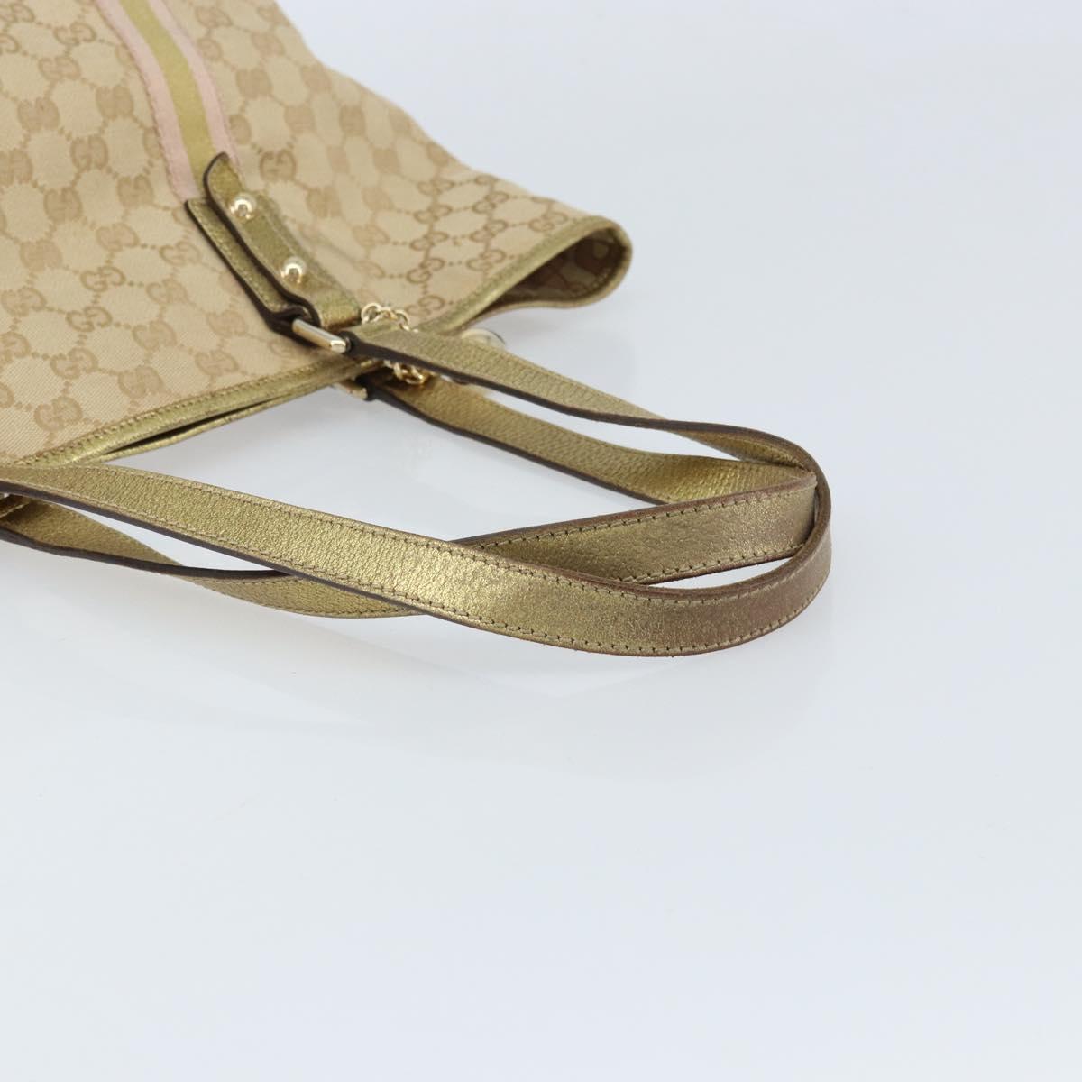 GUCCI GG Canvas Sherry Line Tote Bag Beige Gold 137396 Auth 166223