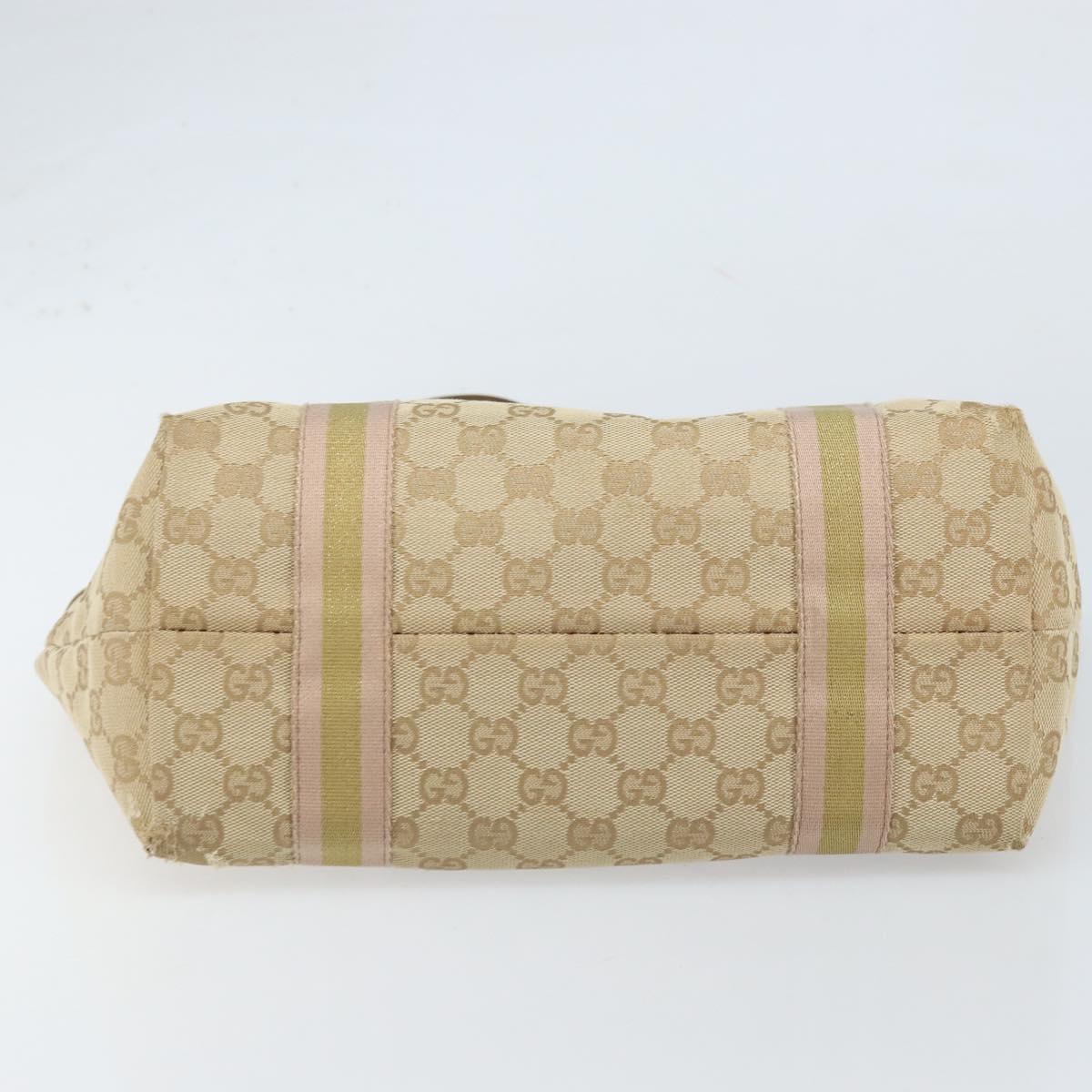GUCCI GG Canvas Sherry Line Tote Bag Beige Gold 137396 Auth 166223