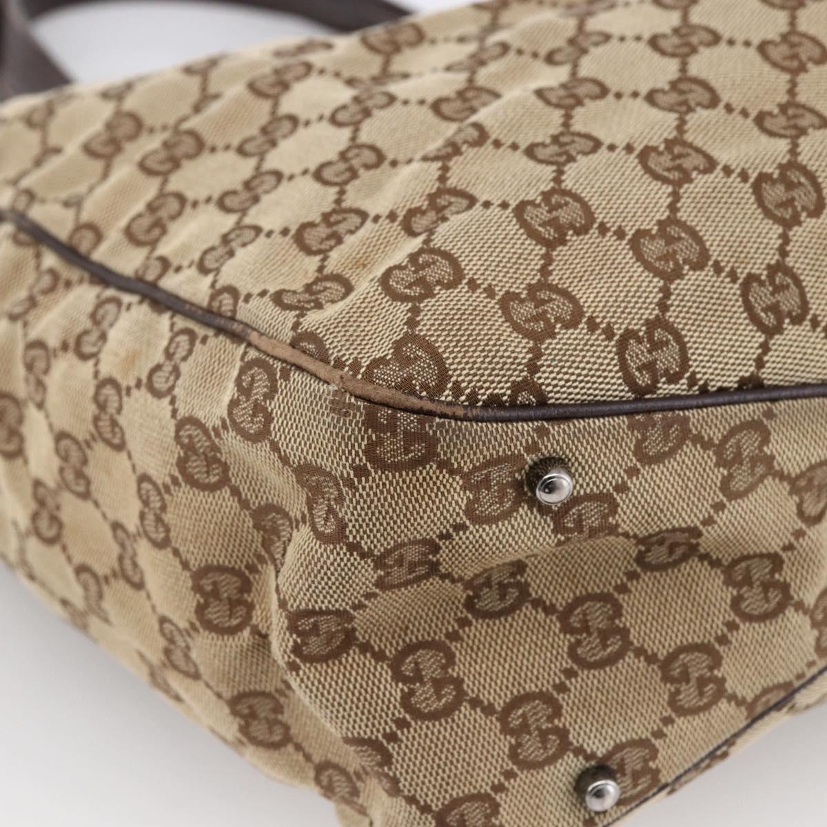 GUCCI GG Canvas Tote Bag Beige Silver 113017 Auth 166224