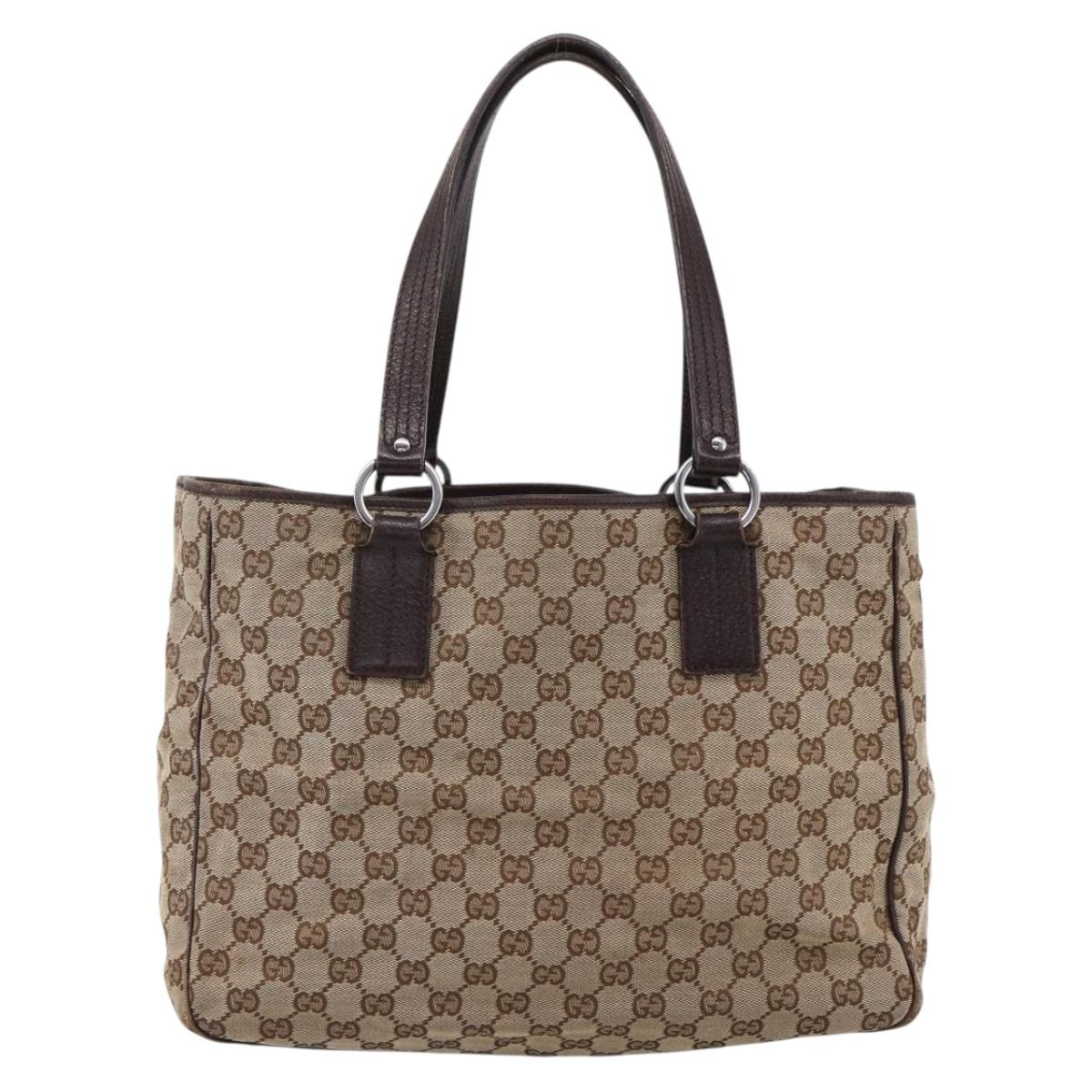 GUCCI GG Canvas Tote Bag Beige Silver 113017 Auth 166224