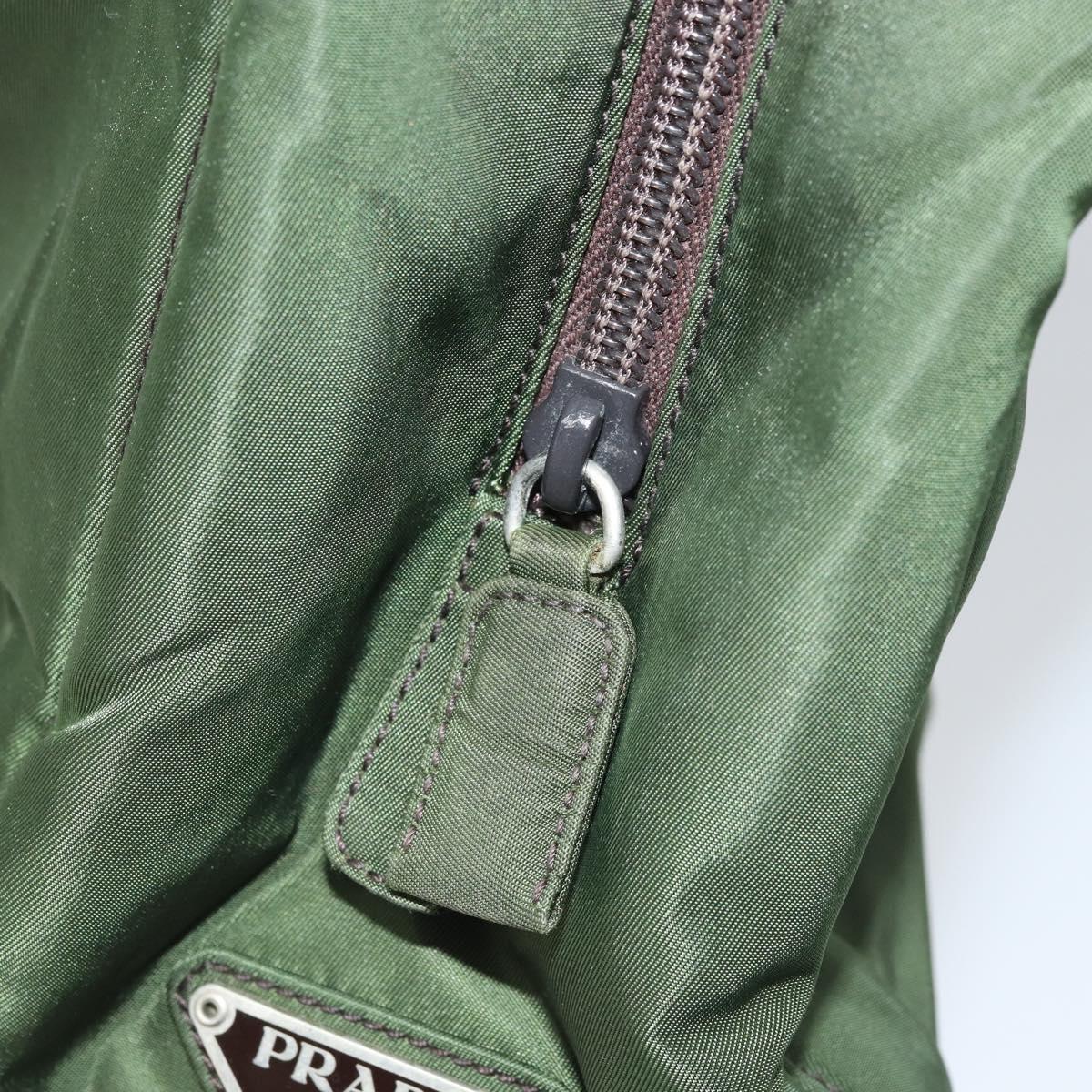 PRADA Hand Bag Nylon Khaki Silver Auth 166225