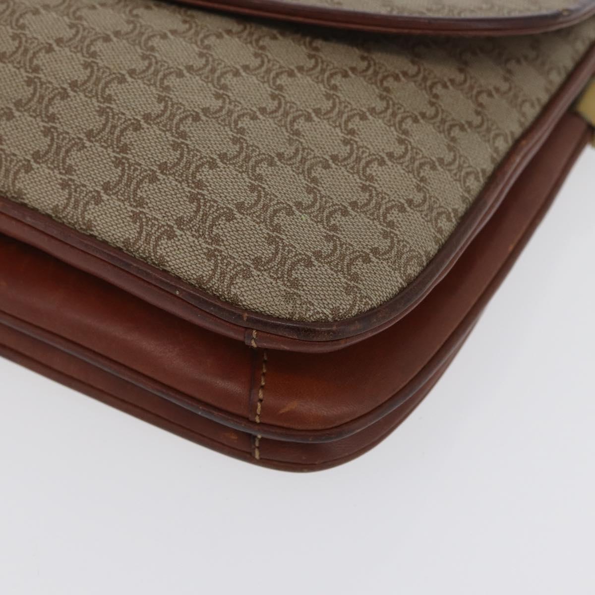 CELINE Macadam Canvas Shoulder Bag PVC Beige Gold Auth 166227
