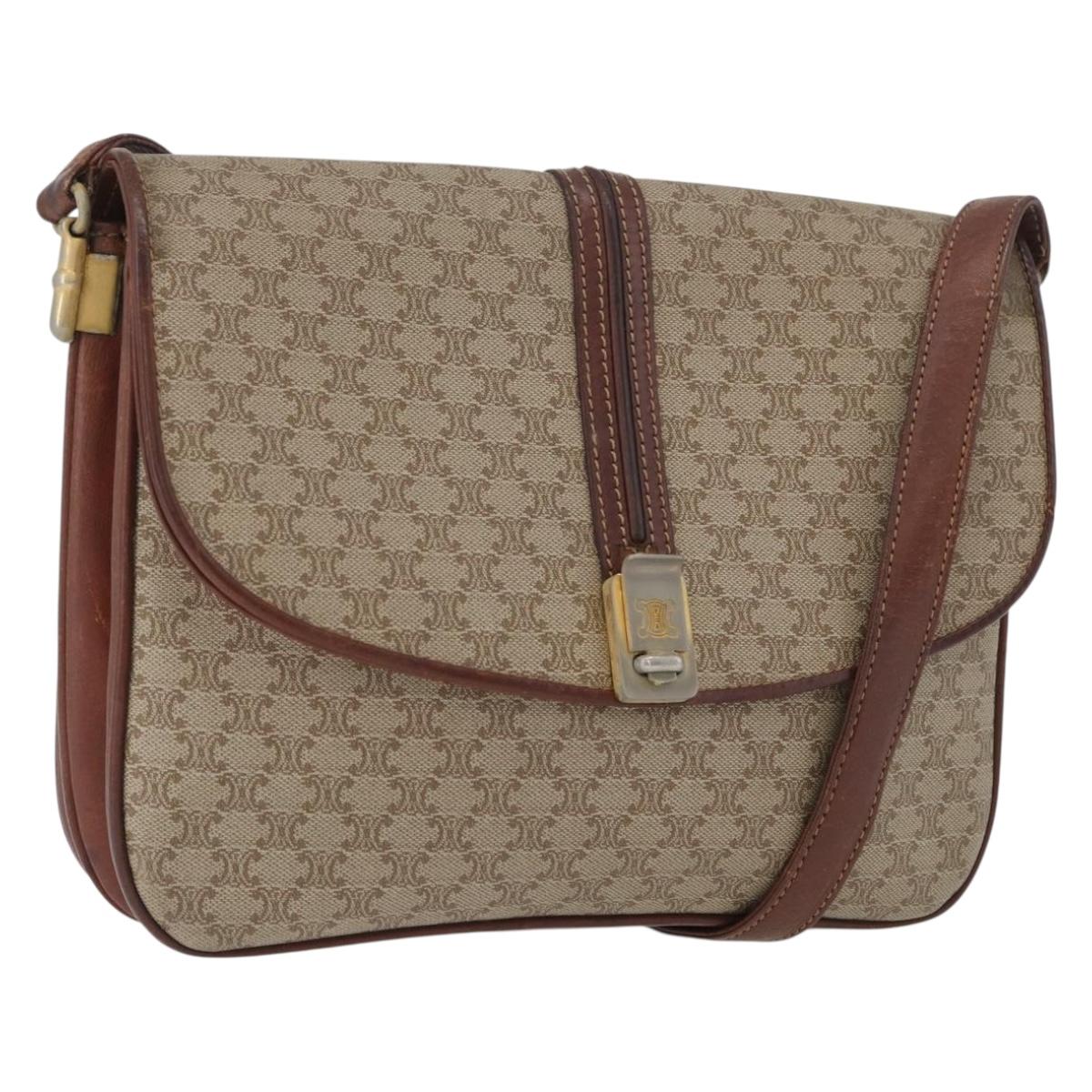 CELINE Macadam Canvas Shoulder Bag PVC Beige Gold Auth 166227