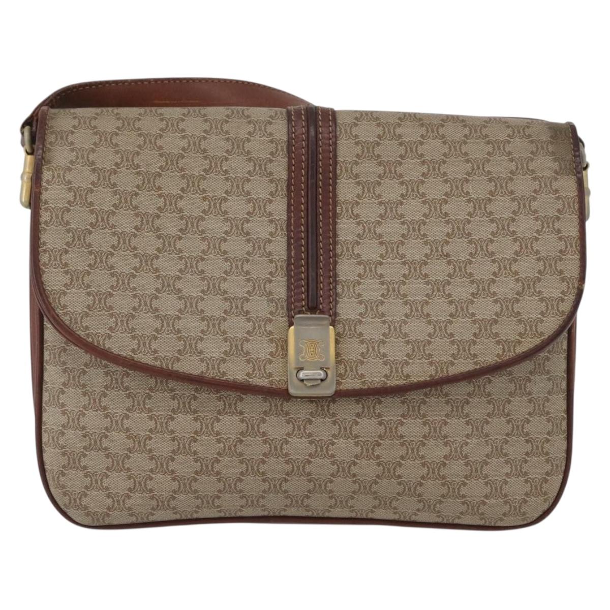 CELINE Macadam Canvas Shoulder Bag PVC Beige Gold Auth 166227