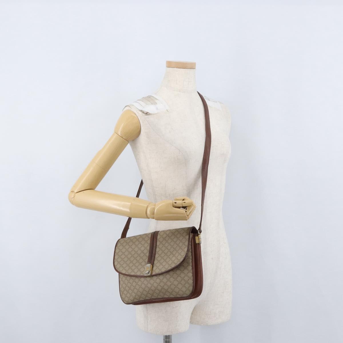 CELINE Macadam Canvas Shoulder Bag PVC Beige Gold Auth 166227