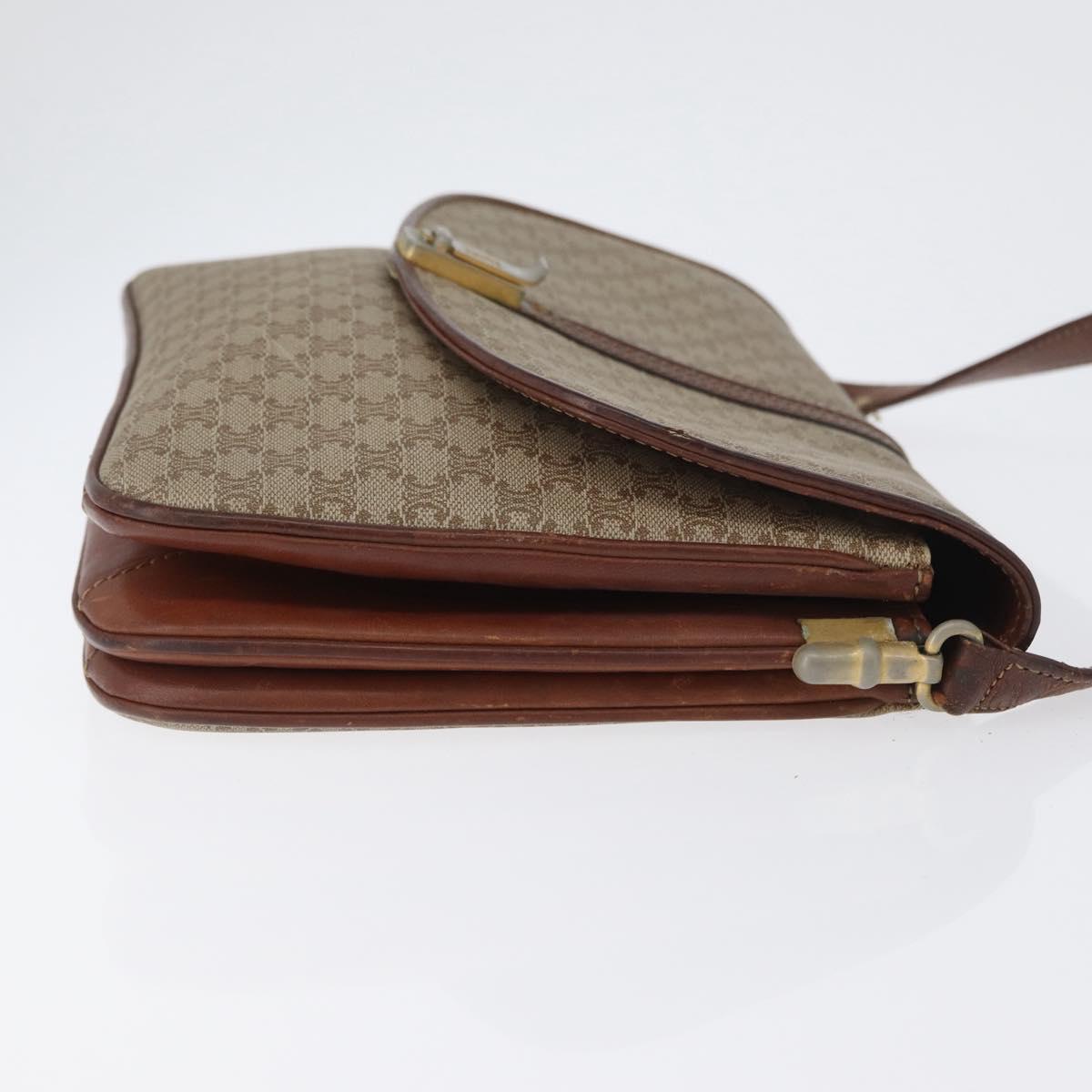 CELINE Macadam Canvas Shoulder Bag PVC Beige Gold Auth 166227