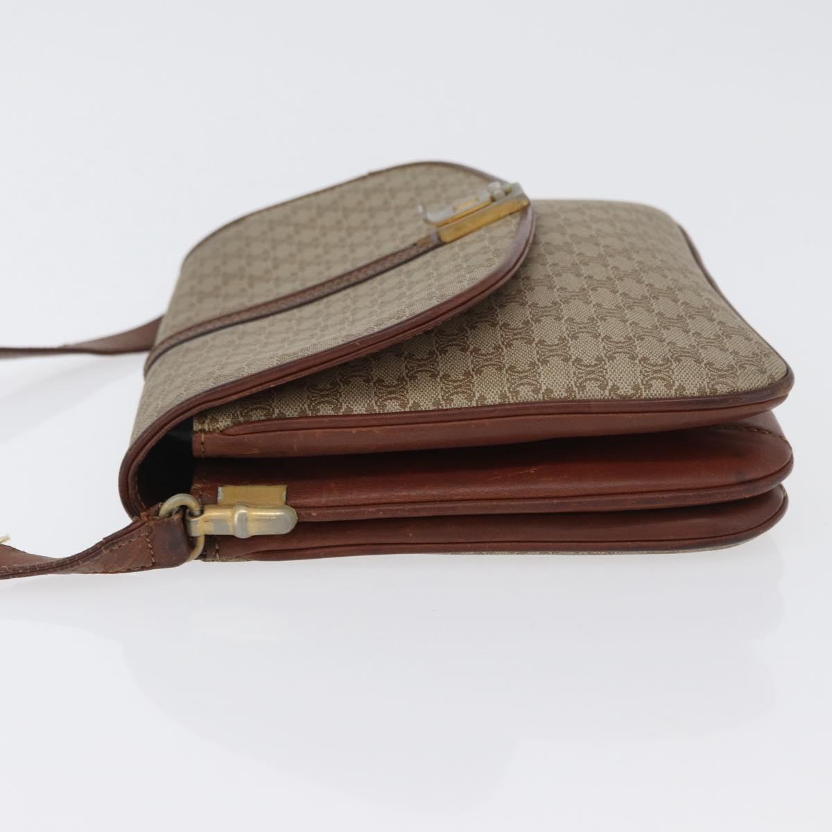 CELINE Macadam Canvas Shoulder Bag PVC Beige Gold Auth 166227