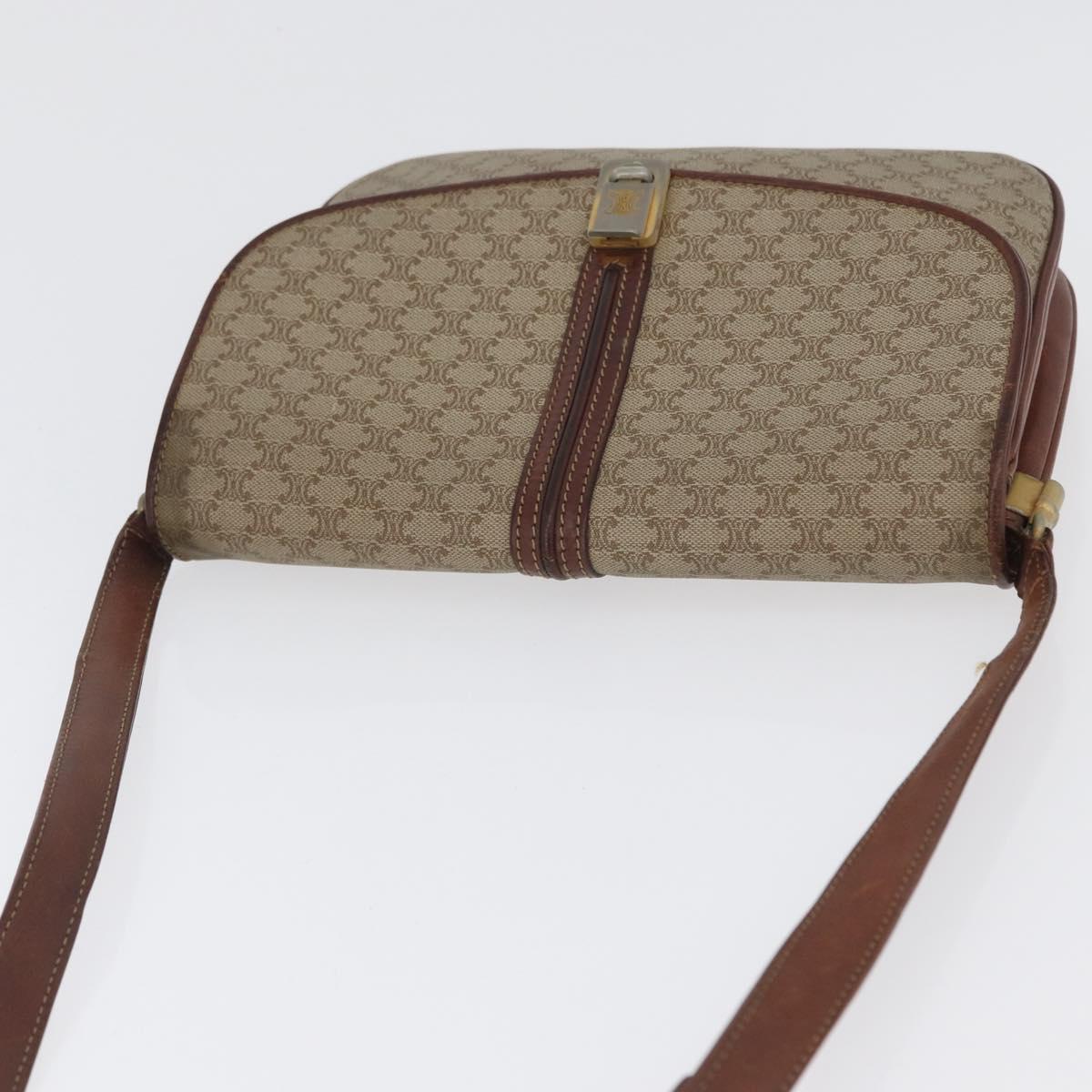 CELINE Macadam Canvas Shoulder Bag PVC Beige Gold Auth 166227