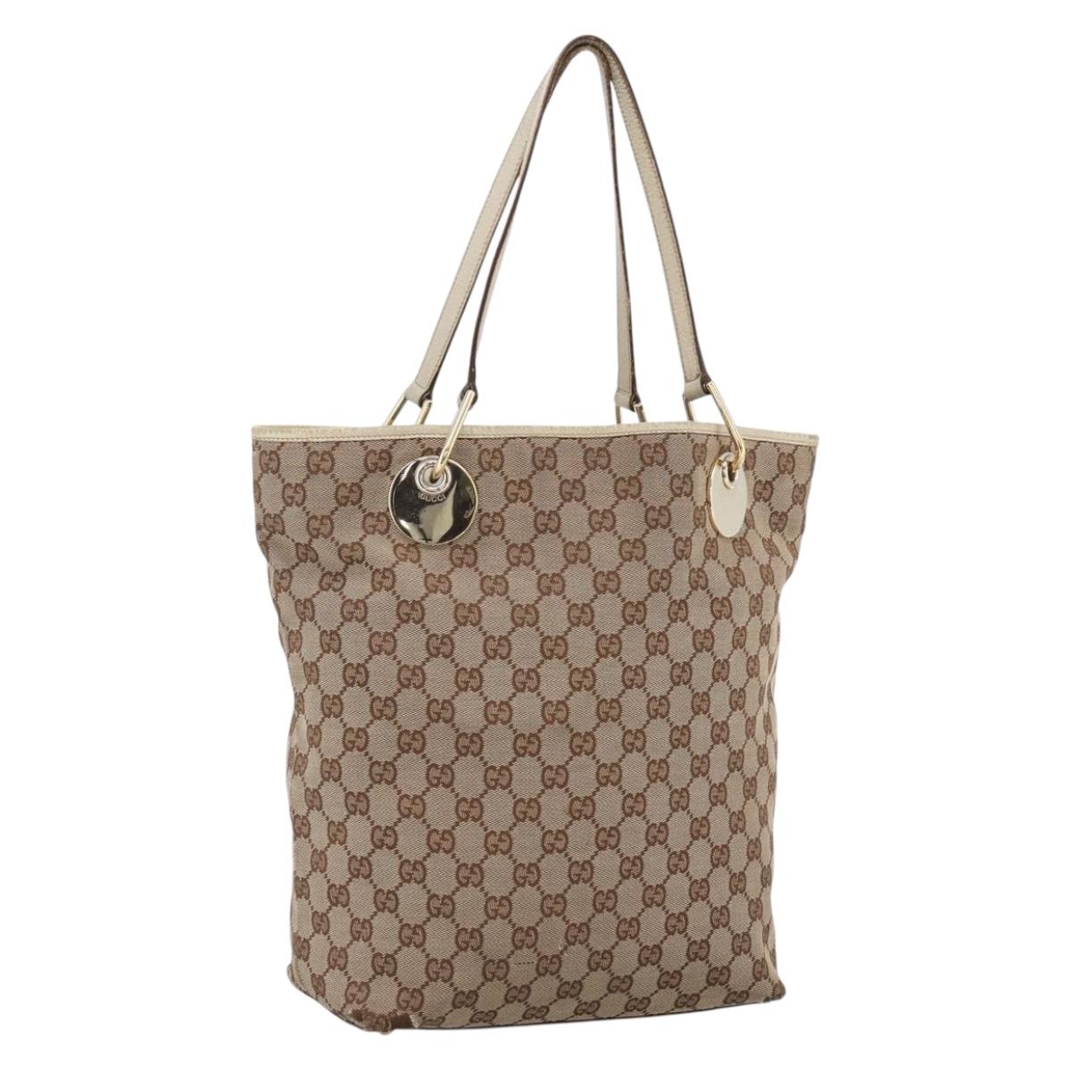 GUCCI GG Canvas Tote Bag Beige Gold 120836 Auth 166234