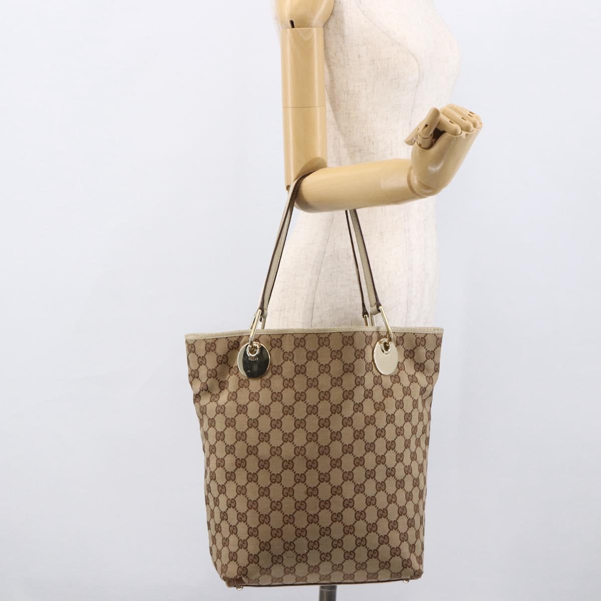 GUCCI GG Canvas Tote Bag Beige Gold 120836 Auth 166234