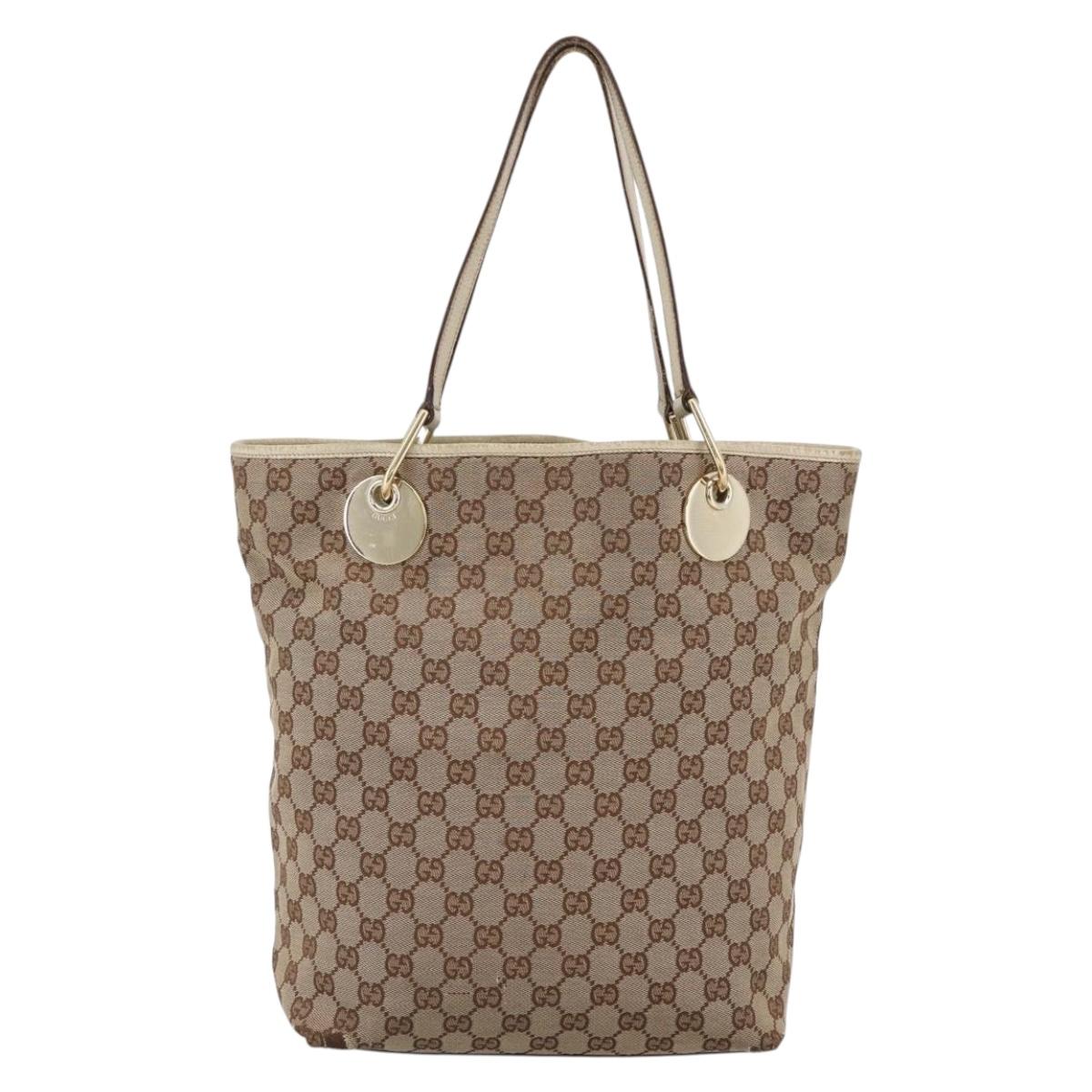 GUCCI GG Canvas Tote Bag Beige Gold 120836 Auth 166234
