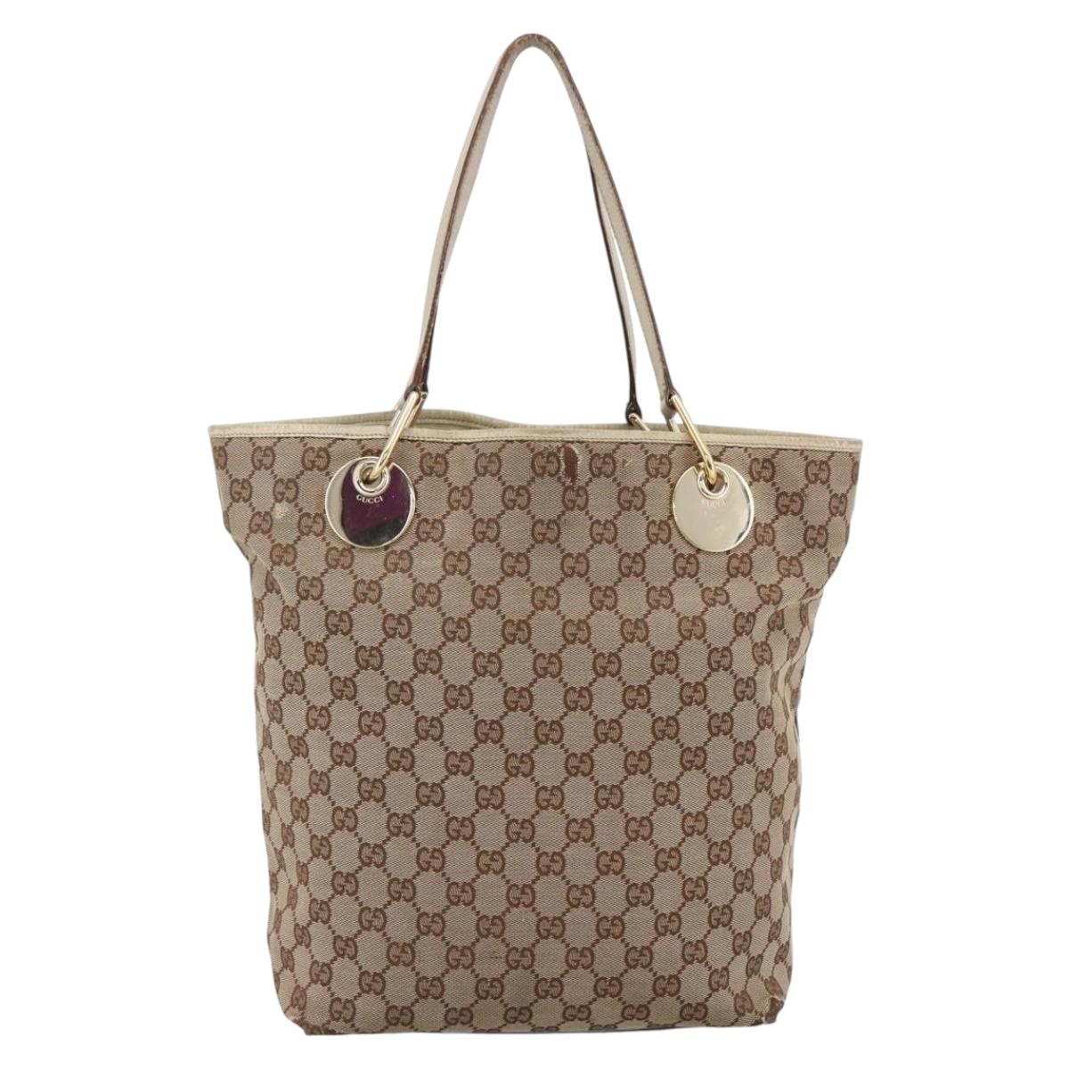 GUCCI GG Canvas Tote Bag Beige Gold 120836 Auth 166234