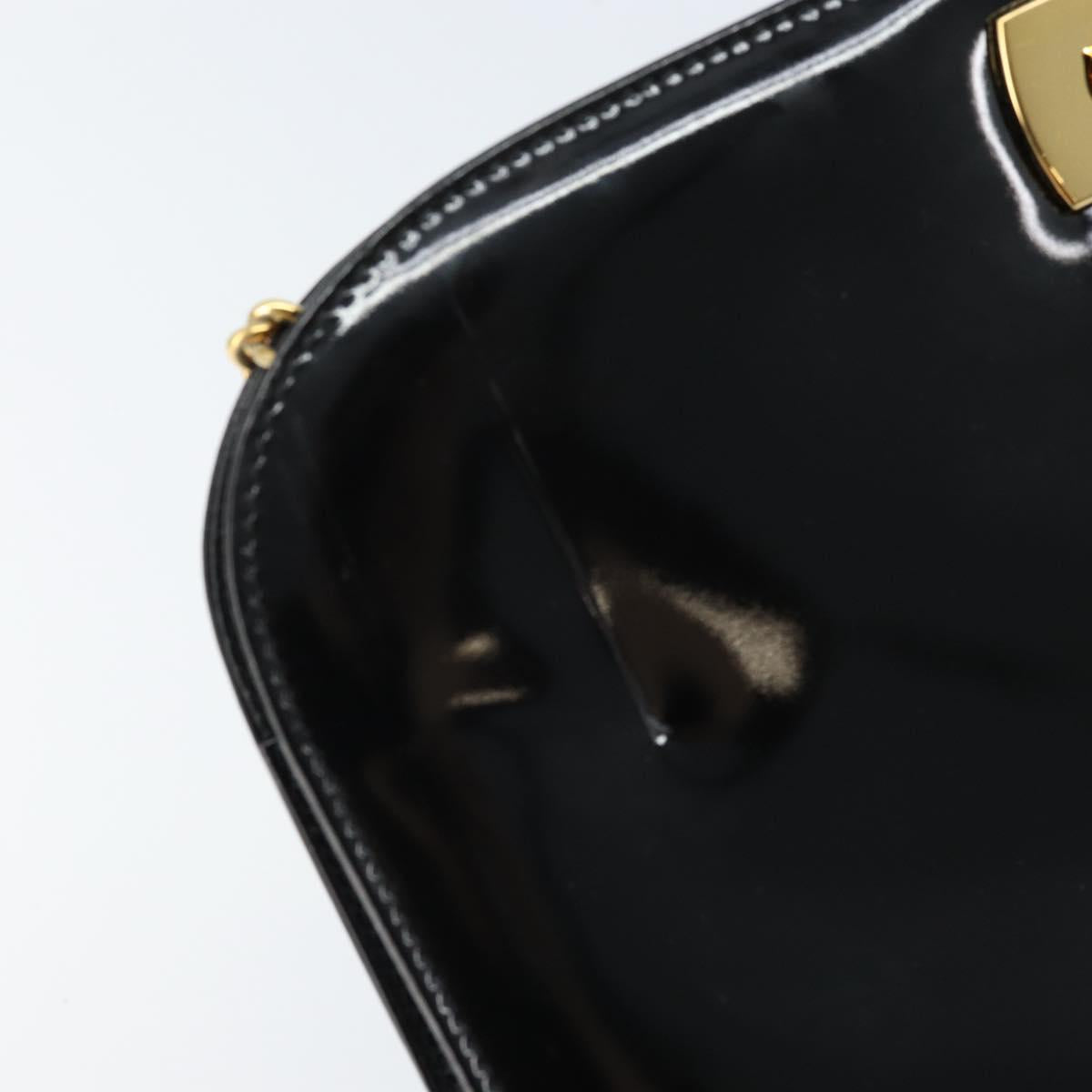 Salvatore Ferragamo Gancini Chain Bag Patent leather Black Gold Auth 166240