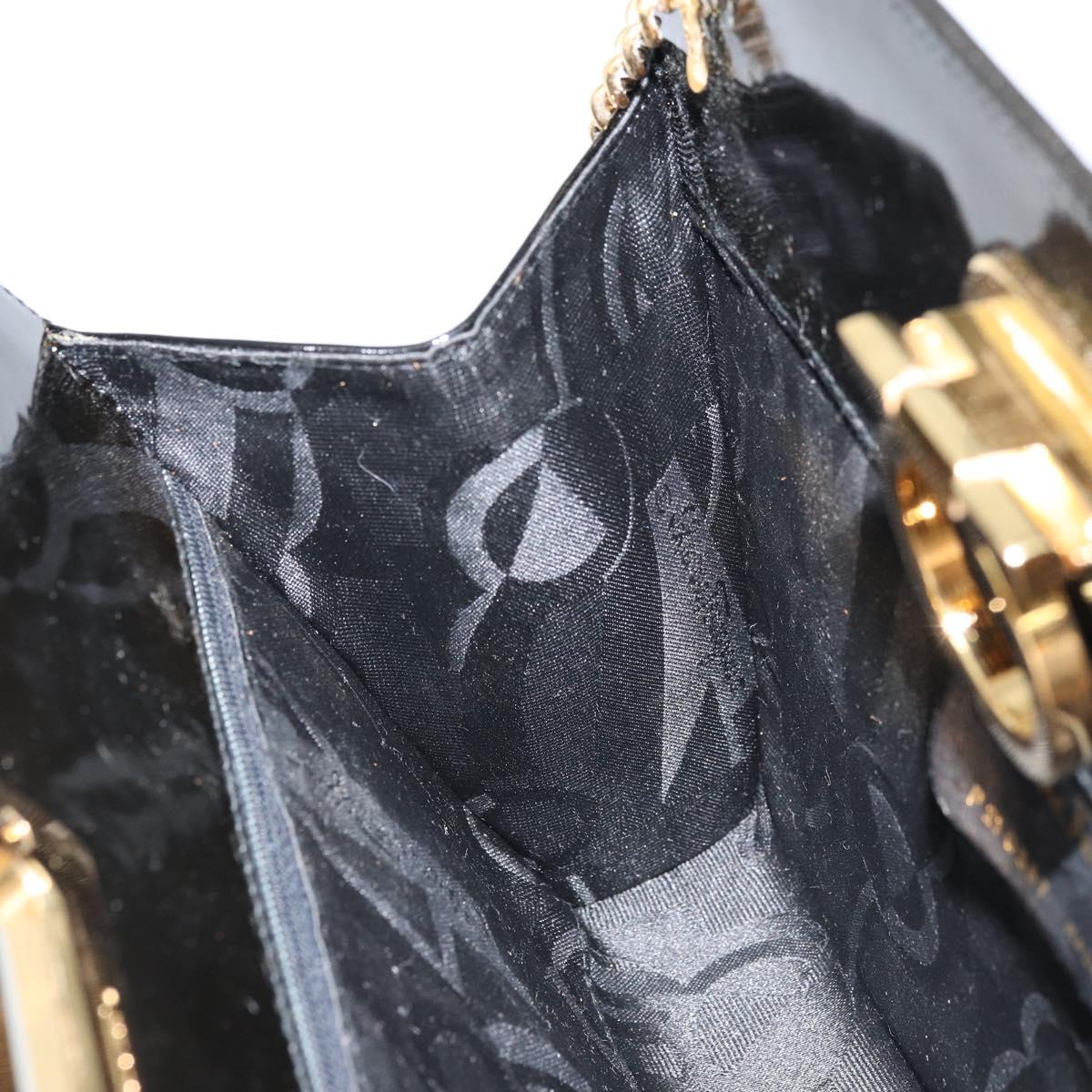 Salvatore Ferragamo Gancini Chain Bag Patent leather Black Gold Auth 166240