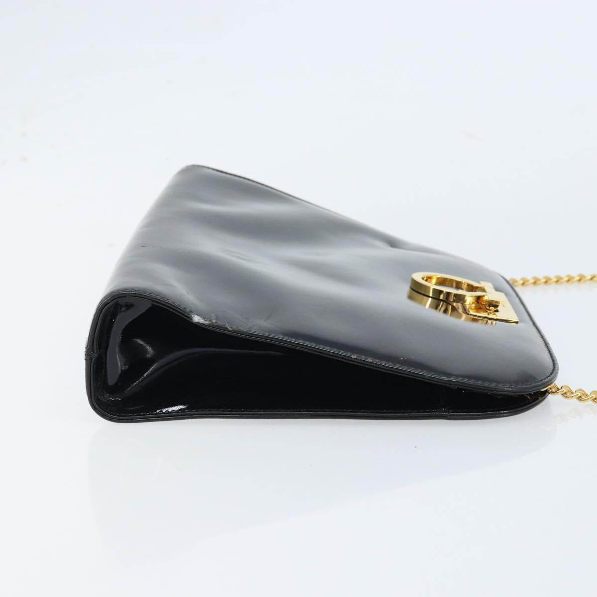 Salvatore Ferragamo Gancini Chain Bag Patent leather Black Gold Auth 166240