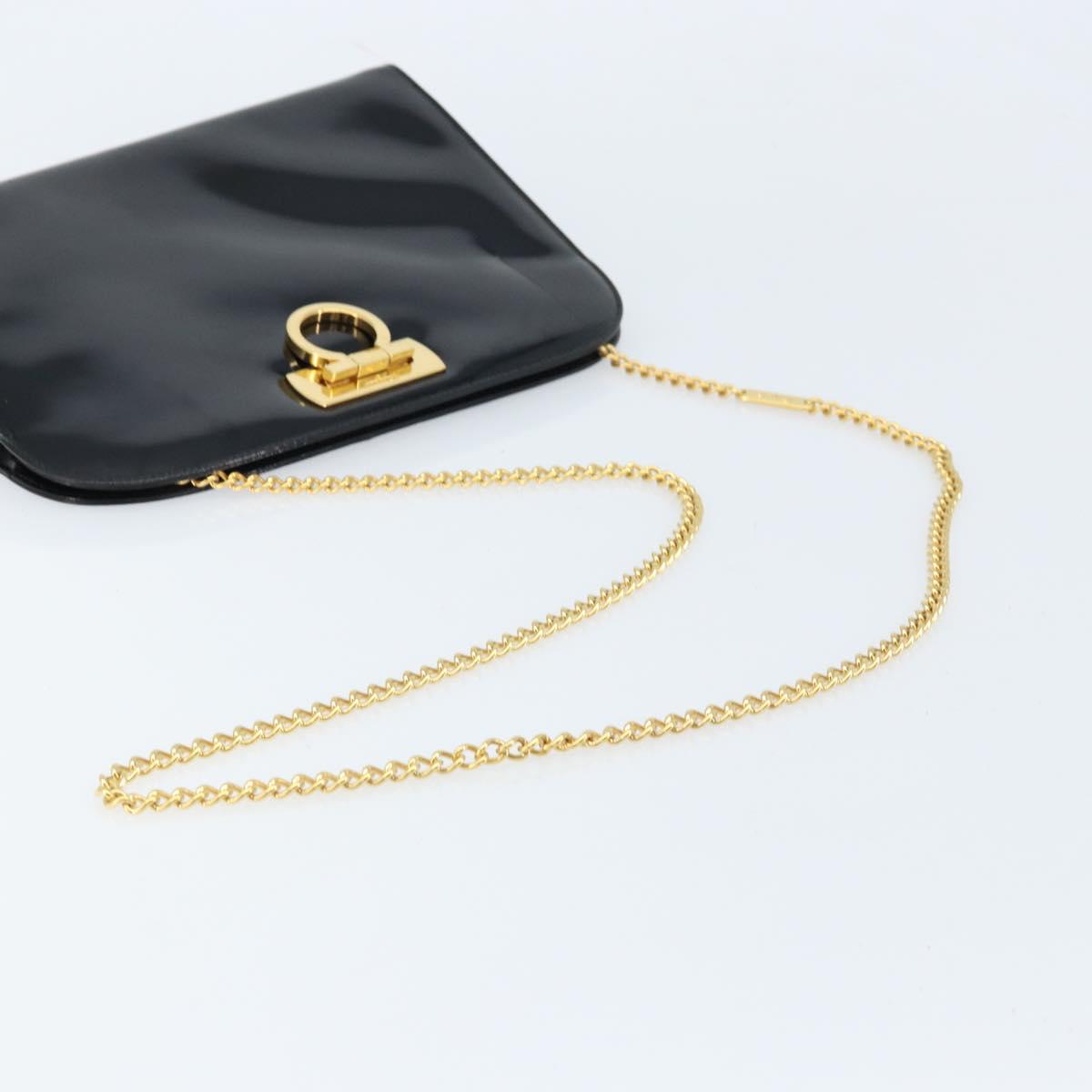 Salvatore Ferragamo Gancini Chain Bag Patent leather Black Gold Auth 166240