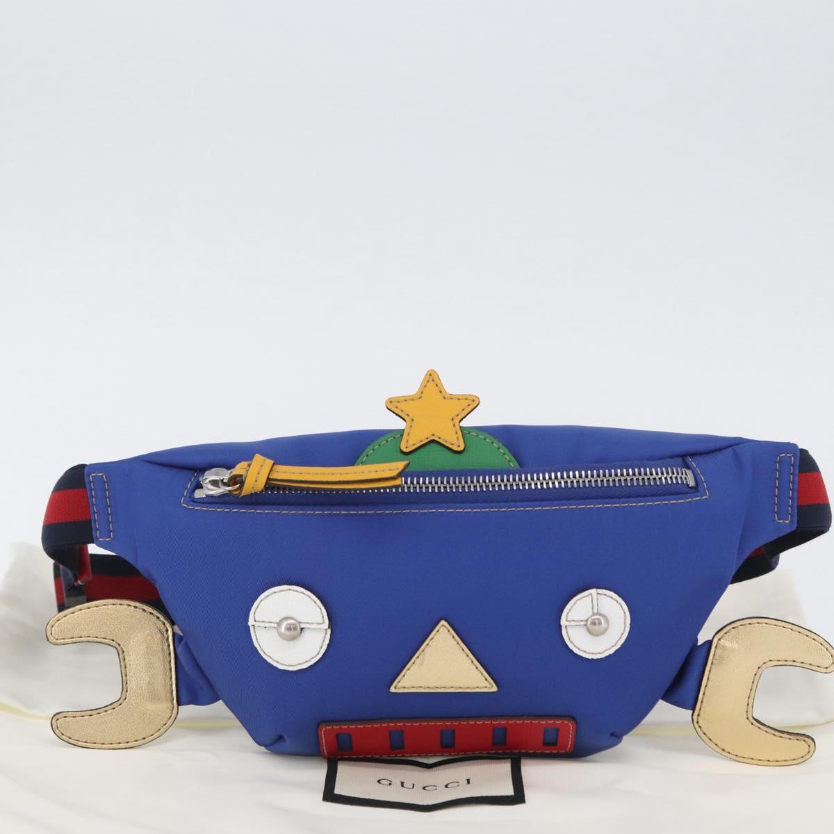 GUCCI Children Waist bag Nylon Blue Silver 550771 Auth 166242M