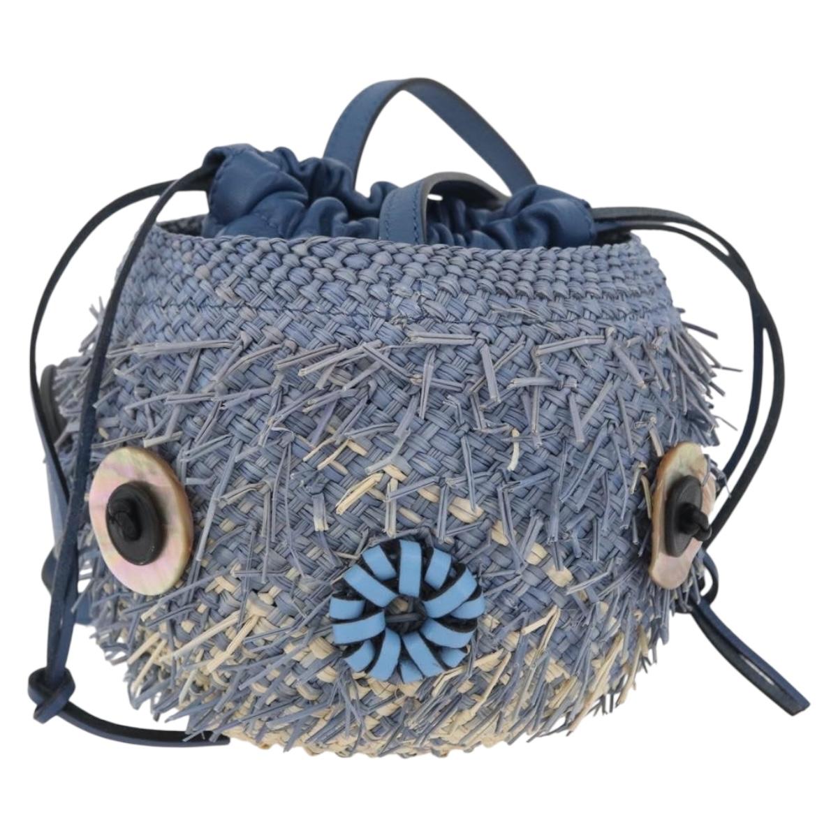 LOEWE Basket Bag Blow Fish Shoulder Bag Raffia Light Blue Auth 166244SM