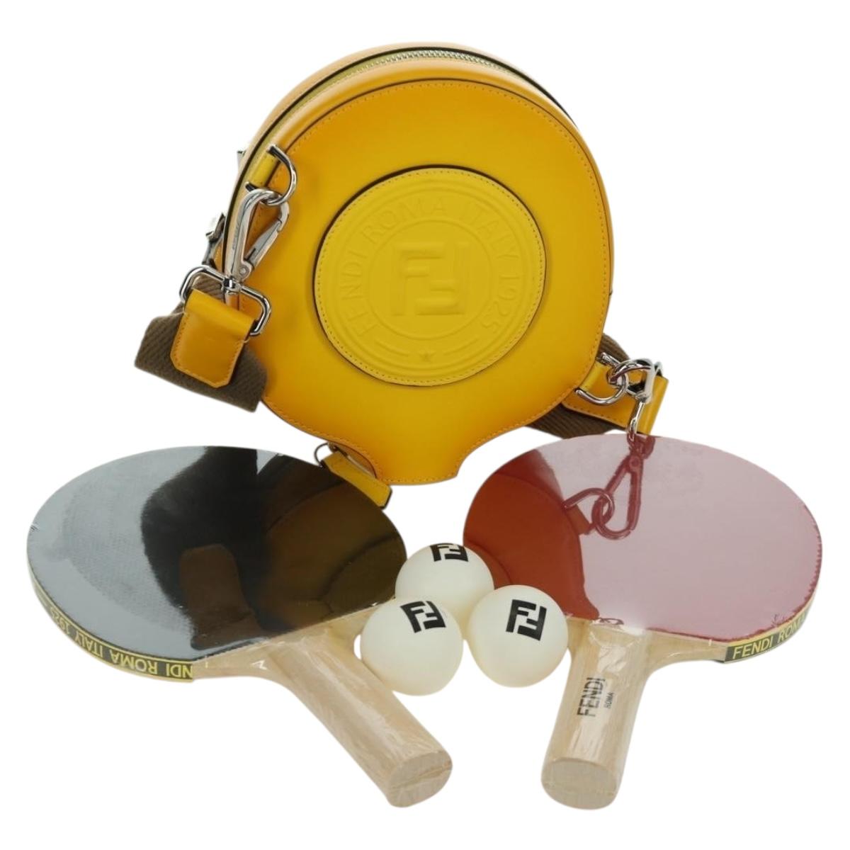 FENDI Ping Pong Racket Case Shoulder Bag Leather Yellow Silver Auth 166245SM