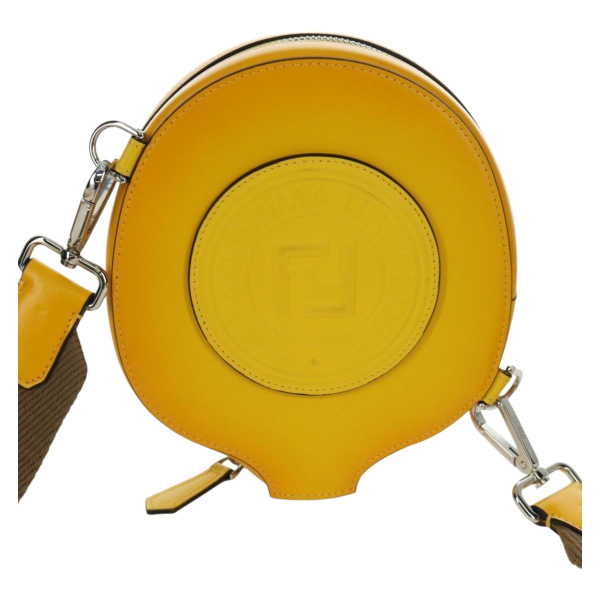 FENDI Ping Pong Racket Case Shoulder Bag Leather Yellow Silver Auth 166245SM